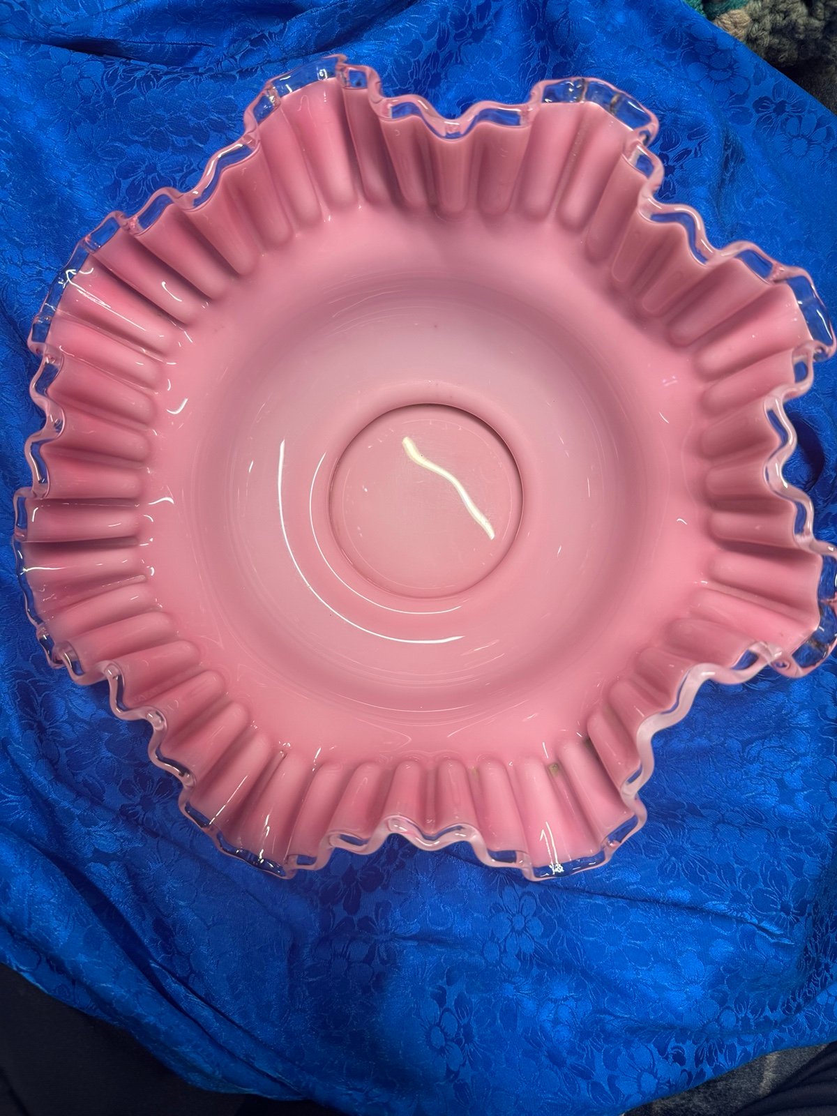 Mid 20th Century Peach Crest by Fenton Crimped Bowl