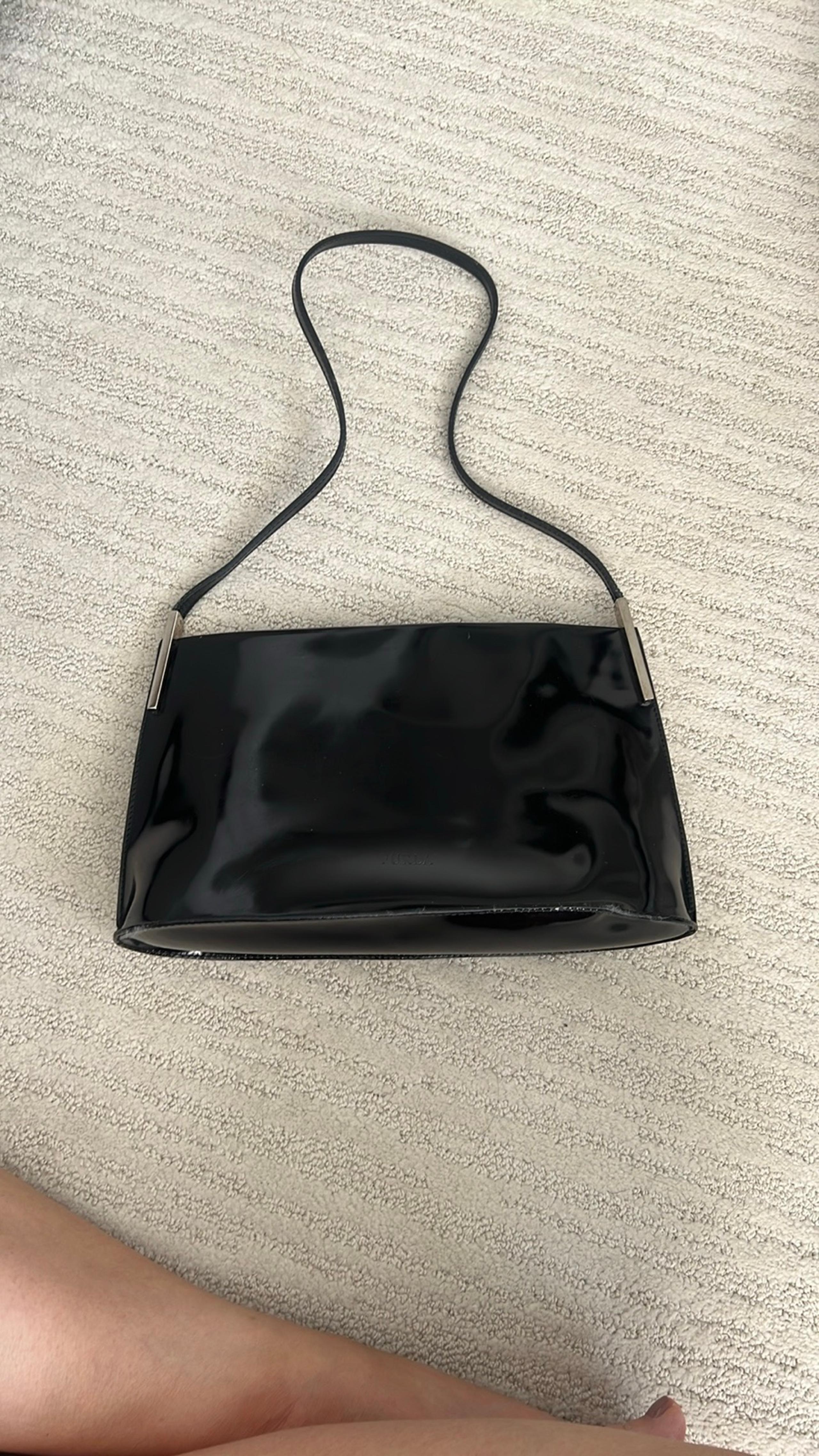 Vintage Furla Black Patent Shoulder Bag