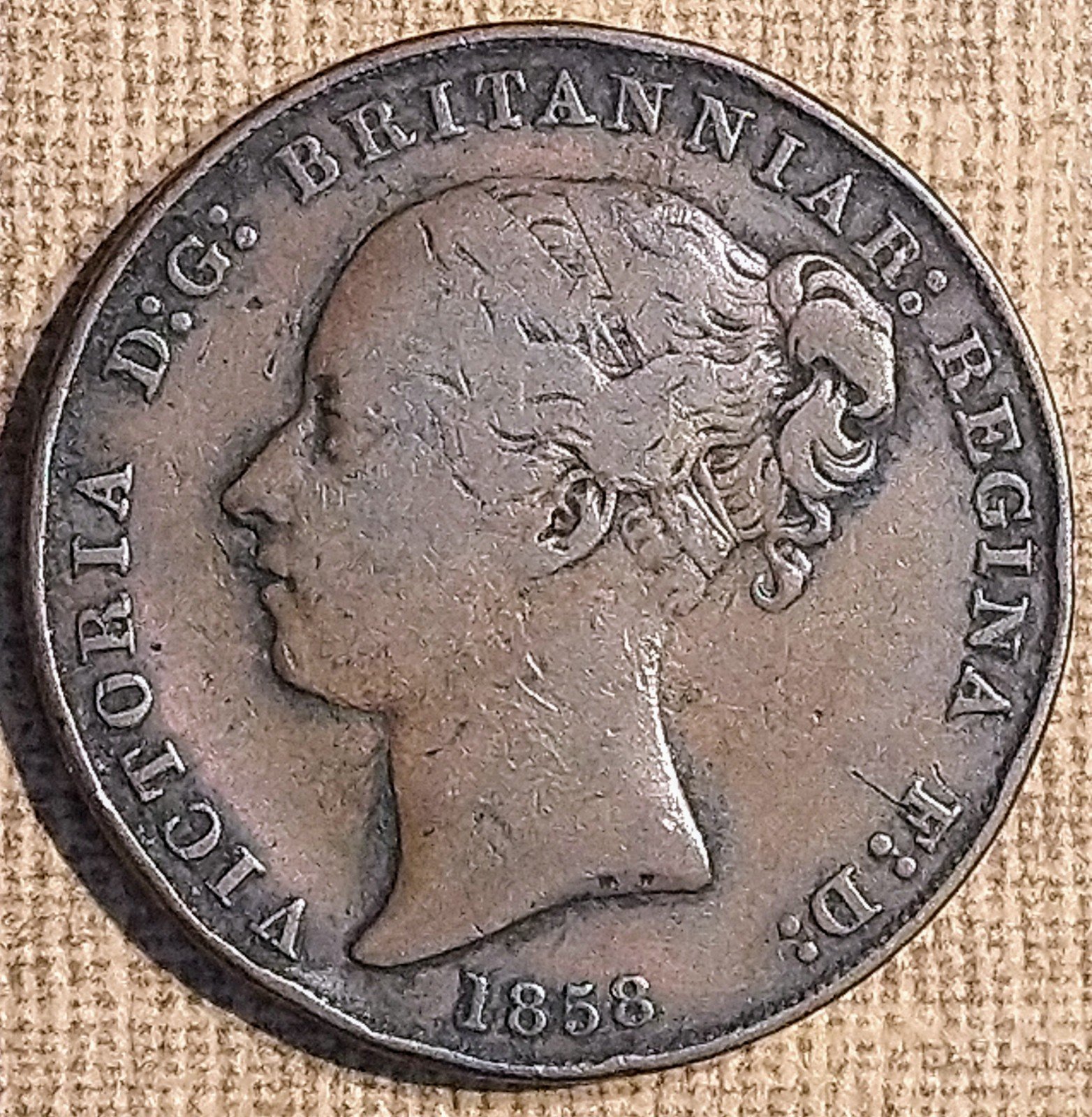Copper 1858 1/13 of Shilling Victoria State of Jersey Genuine European scarce