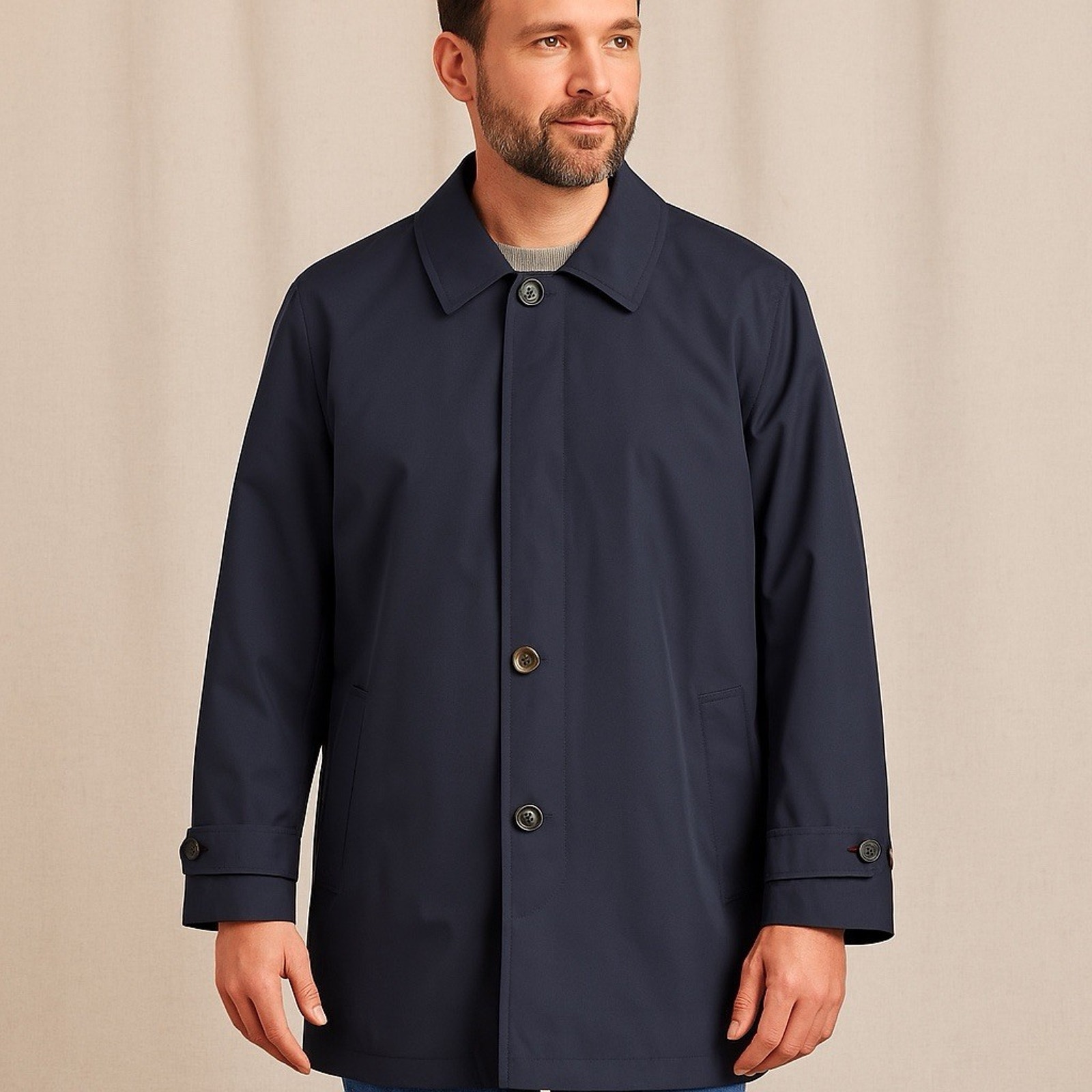 Hart Schaffner Marx Men’s Rain & Stain Repellent Coat – Navy – Size 46R