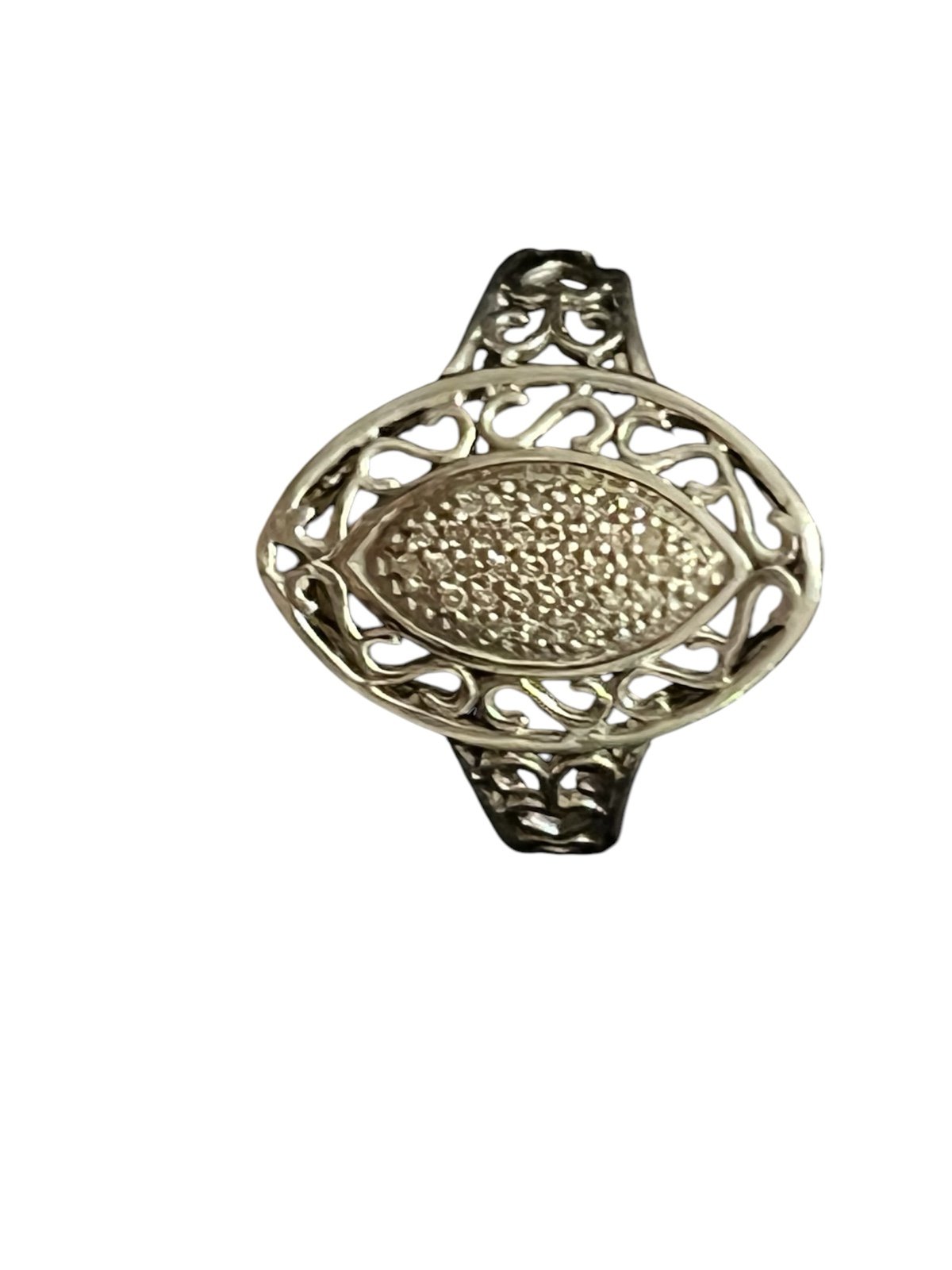 Sterling Silver Ladies Size 8 Marquise Filigree Natural Diamond Ring