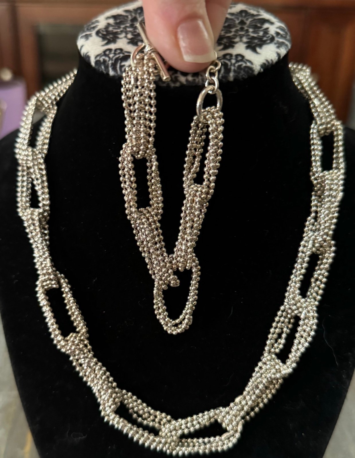 Sterling Silver 4-Strand Military Bead Chain Necklace 18” /Bracelet 6.75”~89g