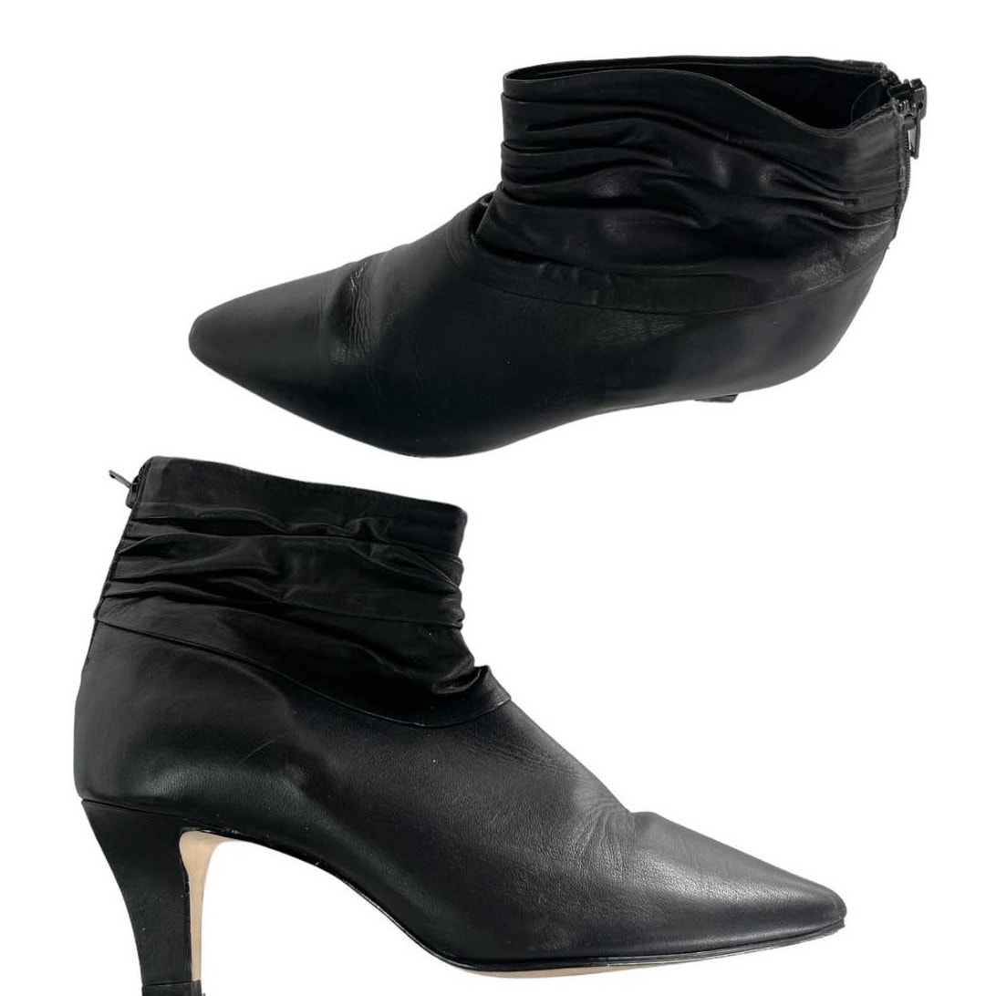 Avellini Boots Womens 6.5 Black Pointed Ruched Slouchy Ankle Leather Bootie