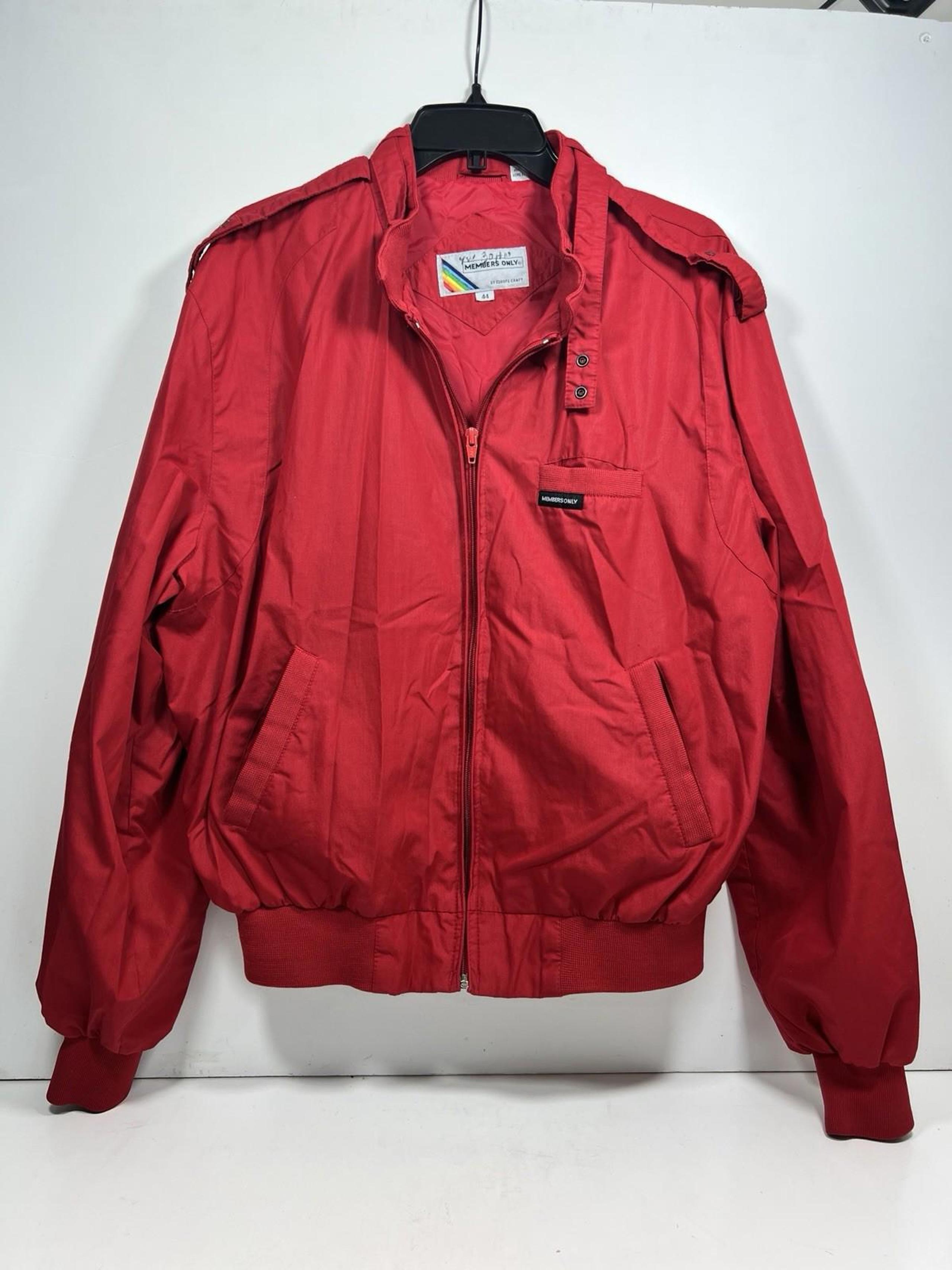 Vintage 80's Members Only Men's Size 44 Red Cafe Racer Jacket Rainbow Tag