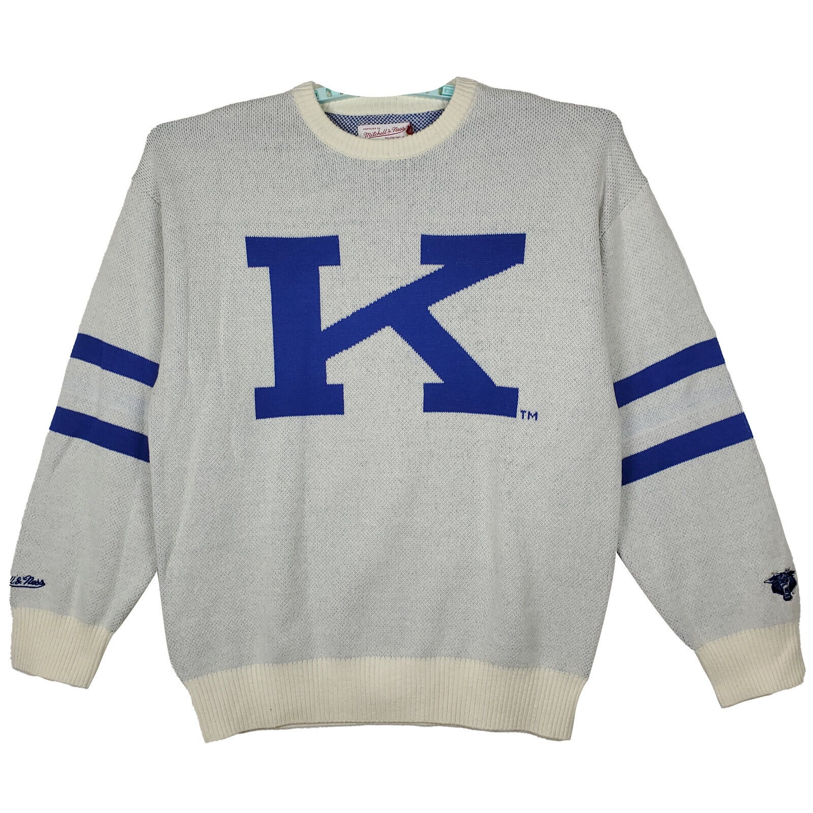 Kentucky Wildcats Mitchell & Ness NCAA Large Knitted Sweater Cream Blue NWT