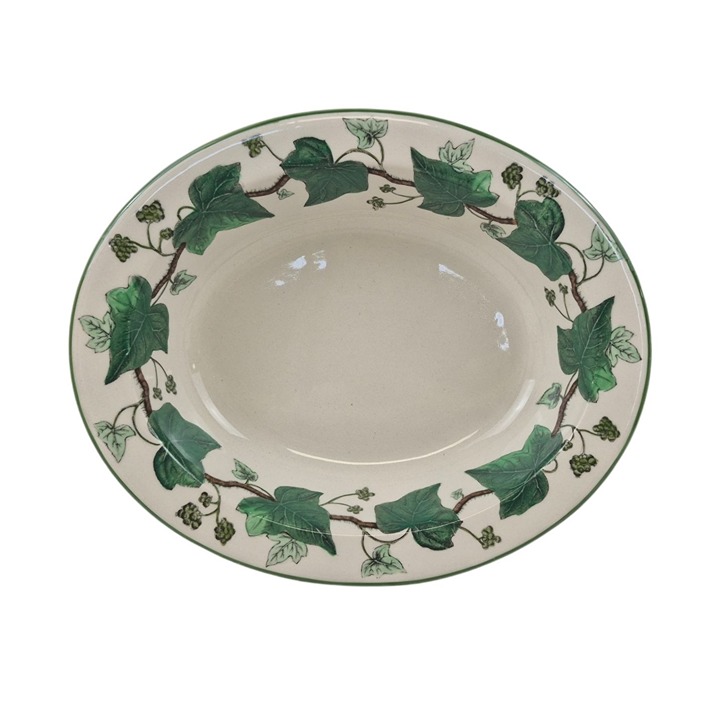 Wedgwood Napoleon Ivy Oval Serving Bowl Vintage Porcelain Green White