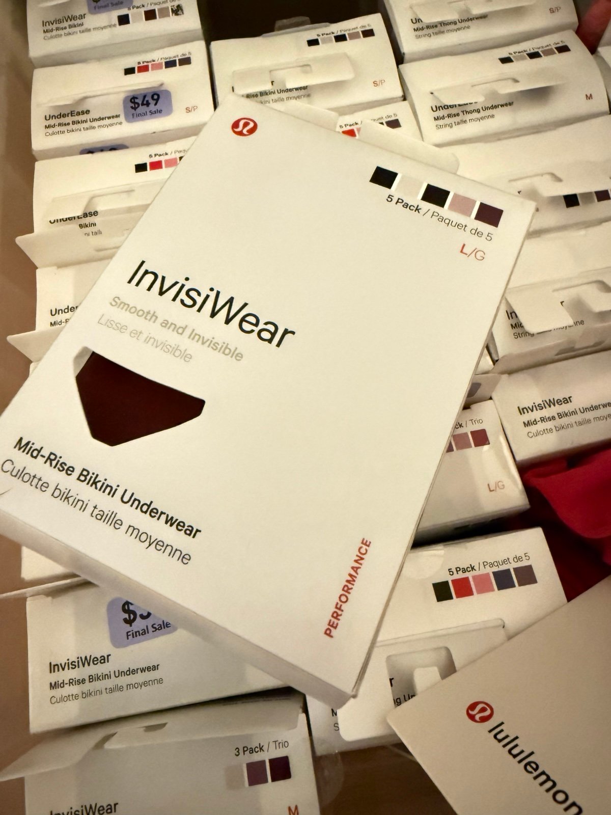 NEW Lululemon InvisiWear Mid-Rise Bikini Underwear 5 Pack Size L