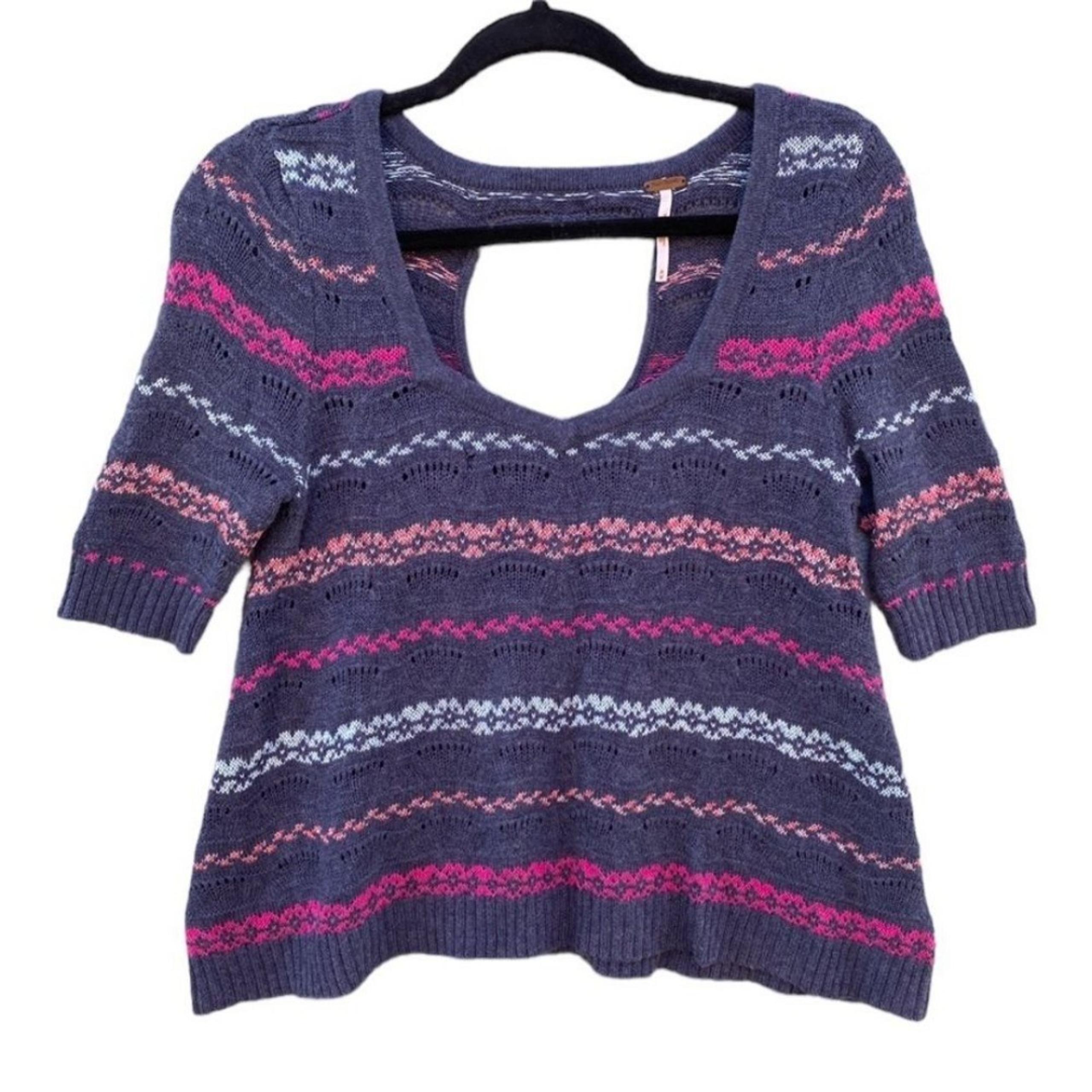 Free People Shimmer Knit Keyhole Wool Blend Sweater Top Sz M