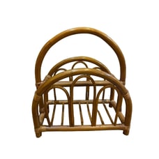 Mid Century Rattan Bamboo Magazine Rack / Record Holder Vintage Retro