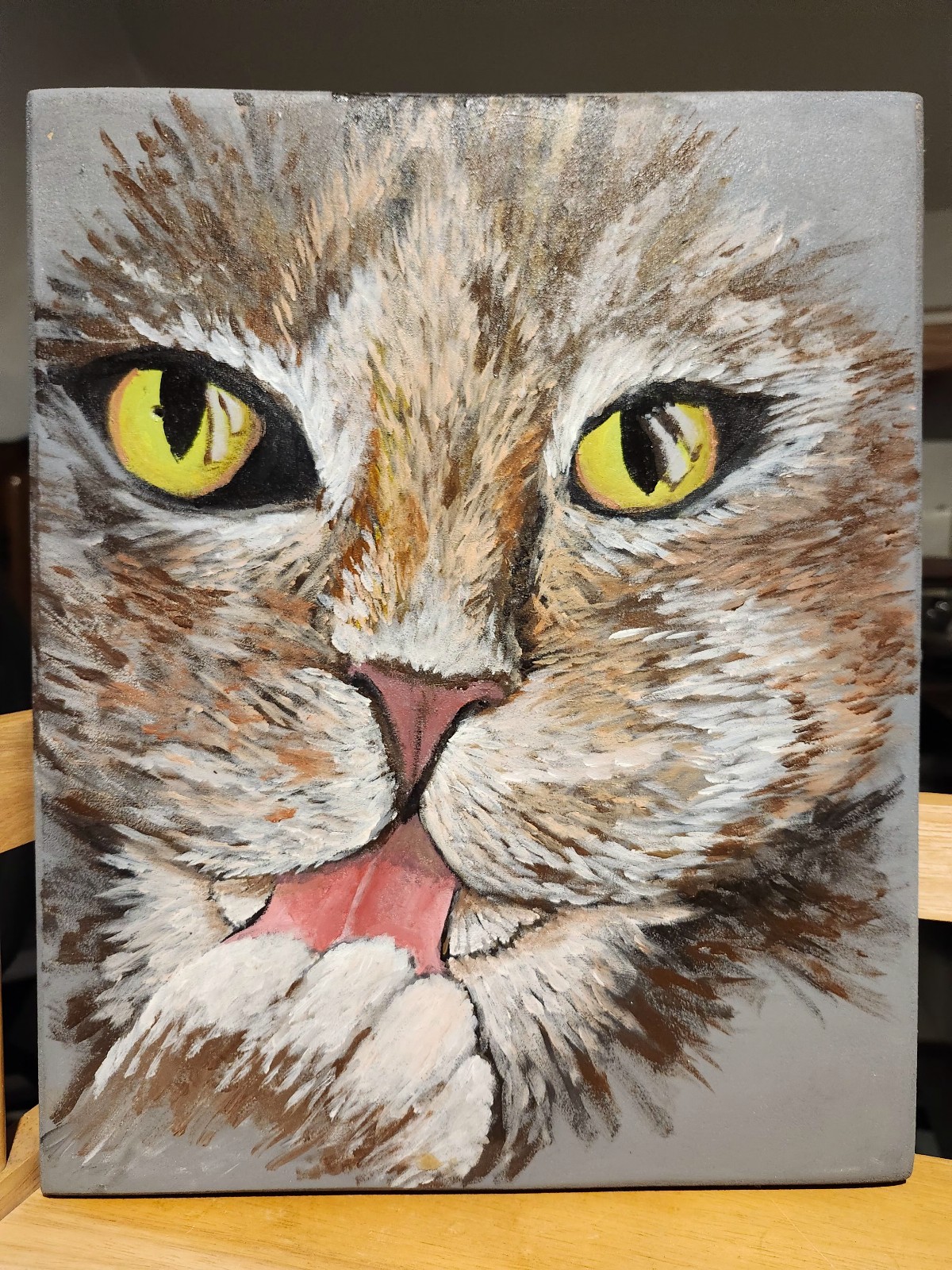 Close up painting of a cats face
