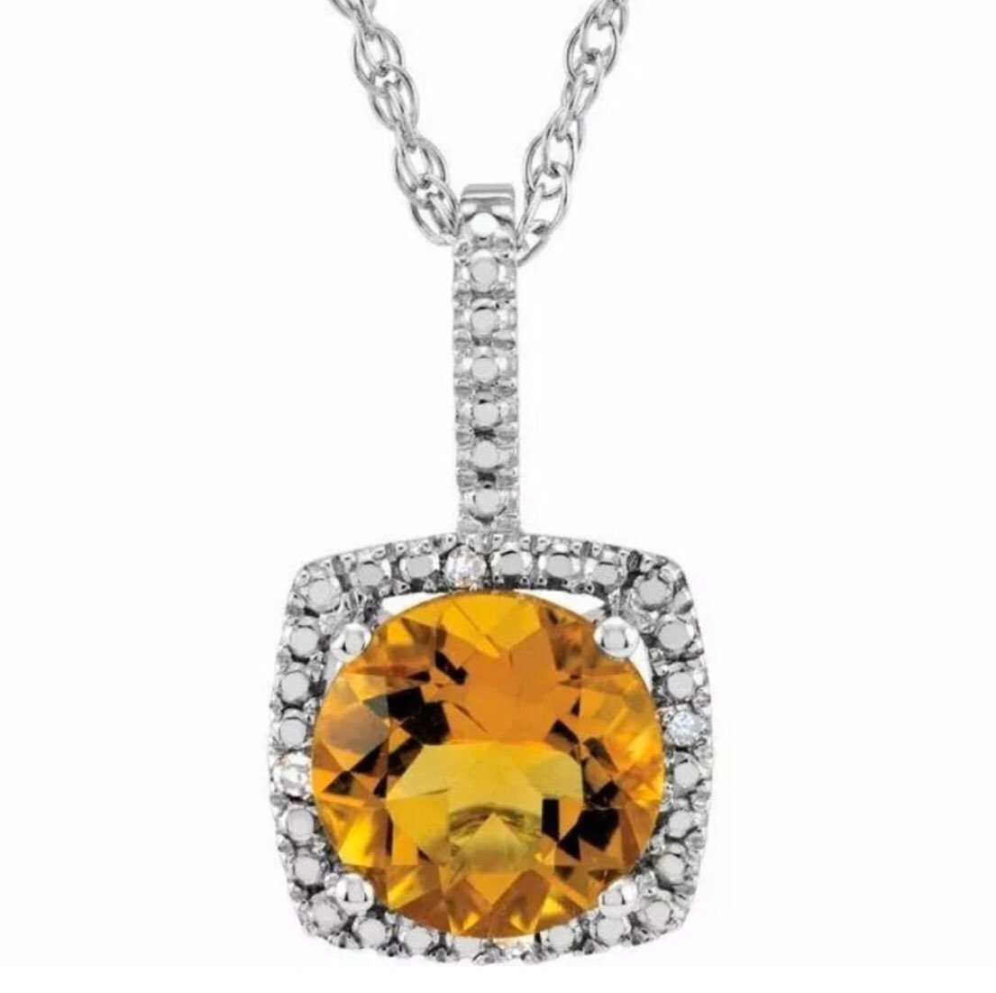 Citrine Diamond Halo Pendant Necklace