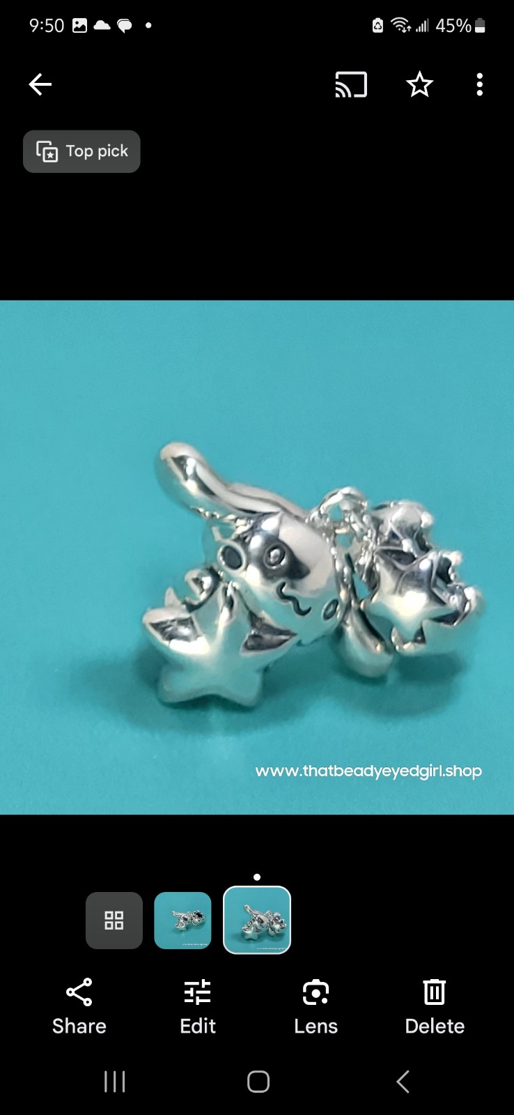 S925 Sterling Silver Sanrio Cinnamoroll Star Designer Original Charm Pendant