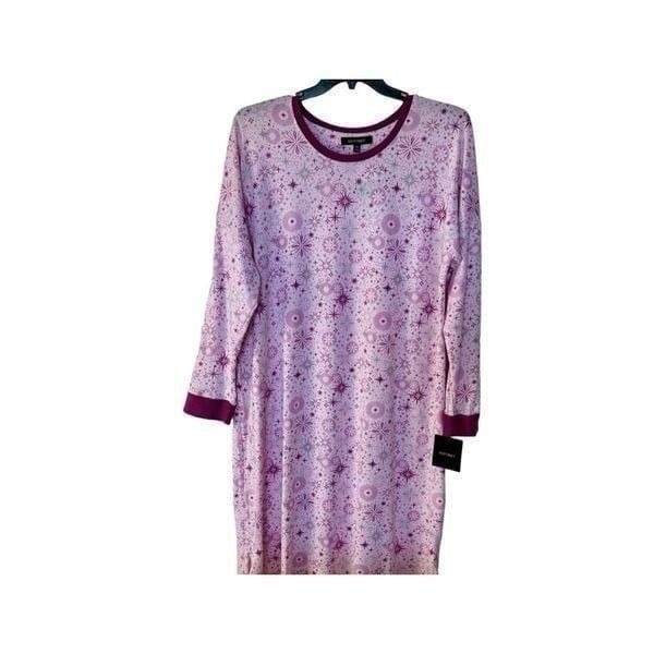Ellen Tracy 2X Plus Night Gown Snowflake Pink Print Sweater Knit