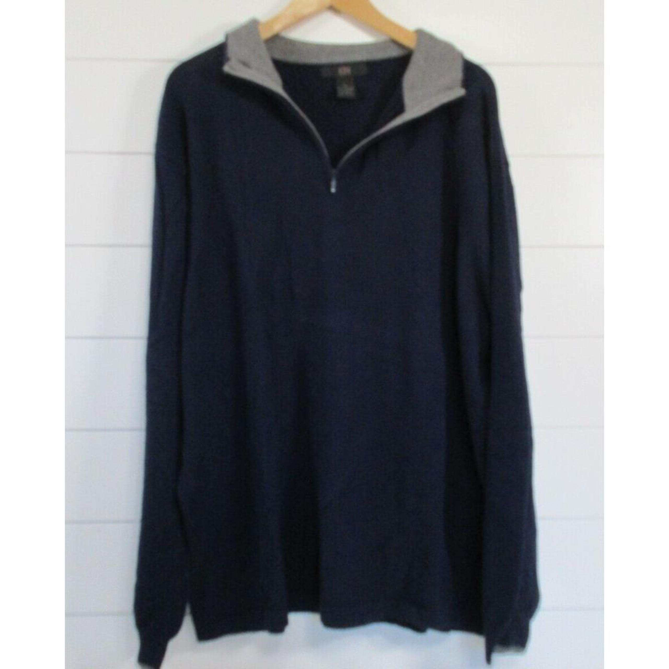 H&H Mens Cotton Cashmere Long Sleeve 1/4 Zip Sweater Jumper sz XL Blue Business