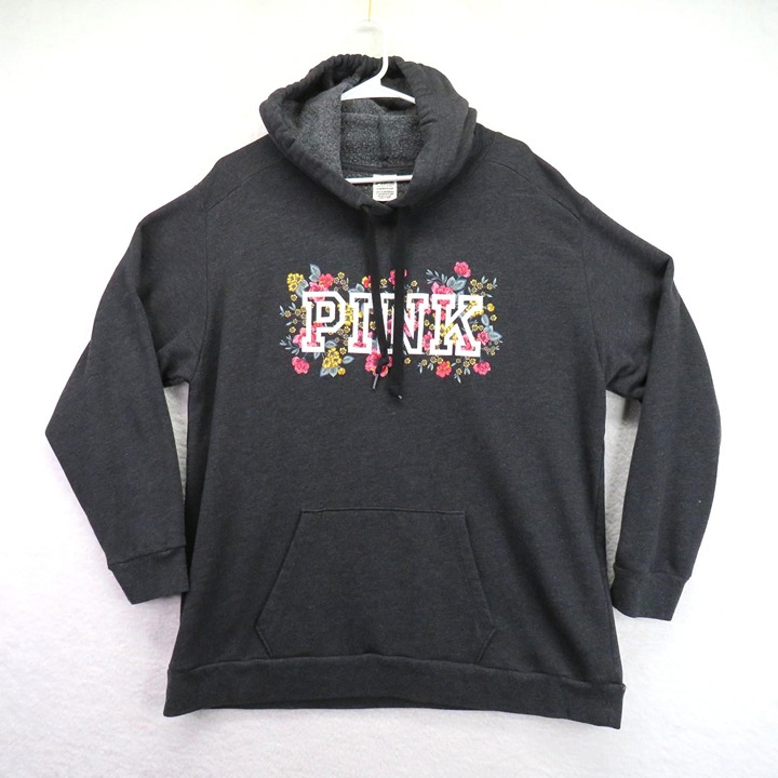 PINK Victoria's Secret Hoodie Womens XL Floral Pullover Sweatshirt