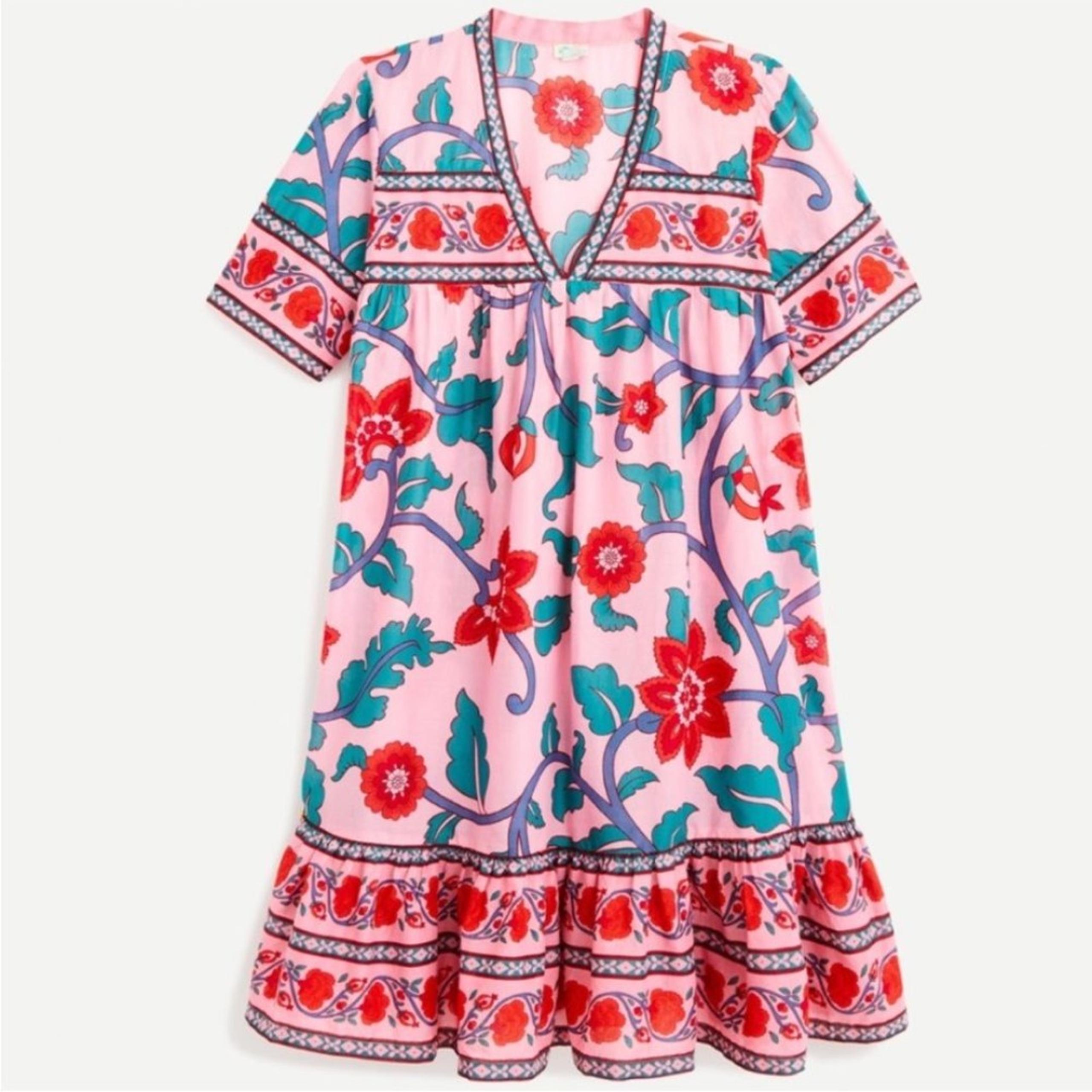 J. Crew V-neck tunic dress in floral block print Pink XS Beach