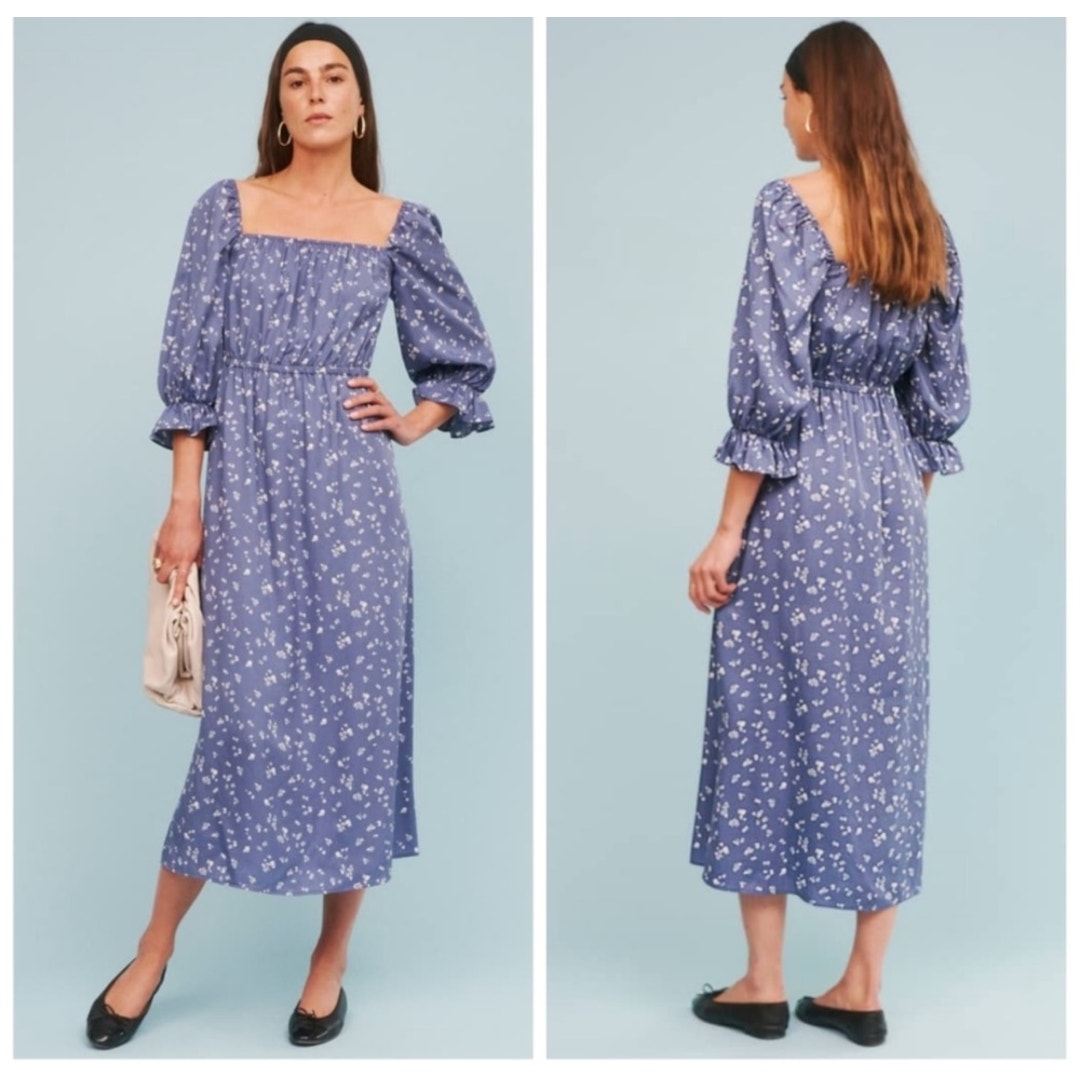 Reformation Blue Floral Karly Midi Dress