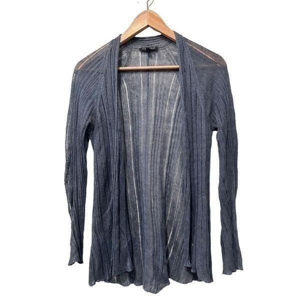 Eileen Fisher Open Front Long Sleeve Ribbed Semi-Sheer Gray Cardigan Size PS