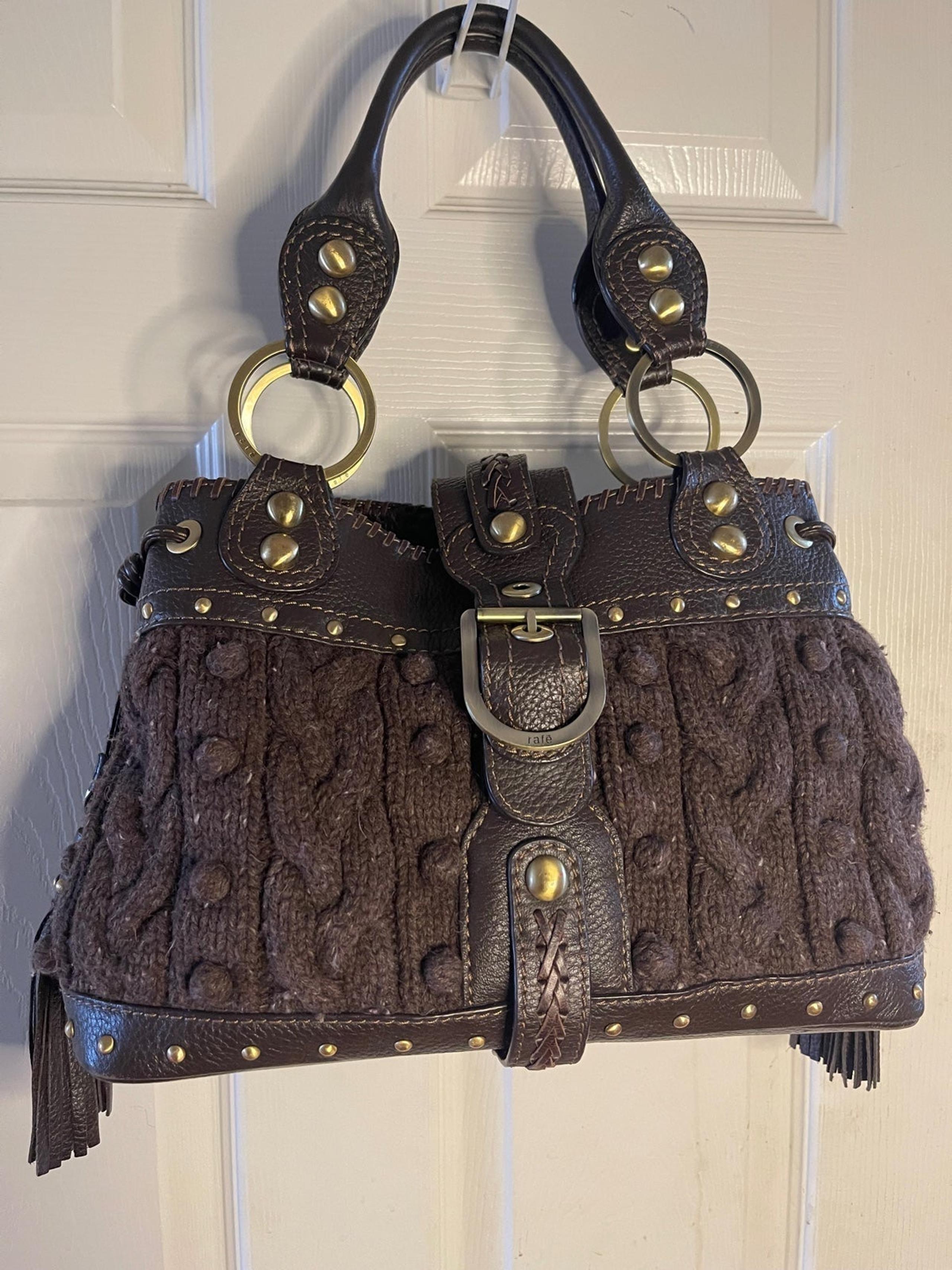 Rafè brown sweater satchel with brown leather trims antique tone hardwares and s