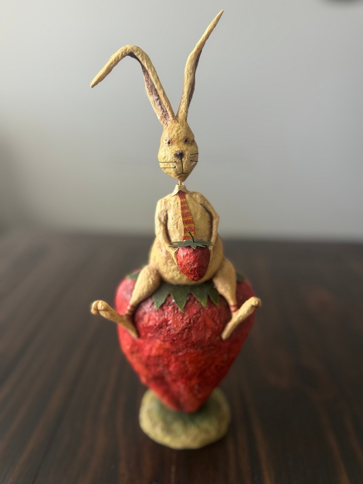 Vintage Gus Easter Bunny Holding A Strawberry Figurine