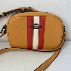 Coach Mini Jamie Camera Bag Varsity Stripe Leather Crossbody CE111 Buttercup EUC