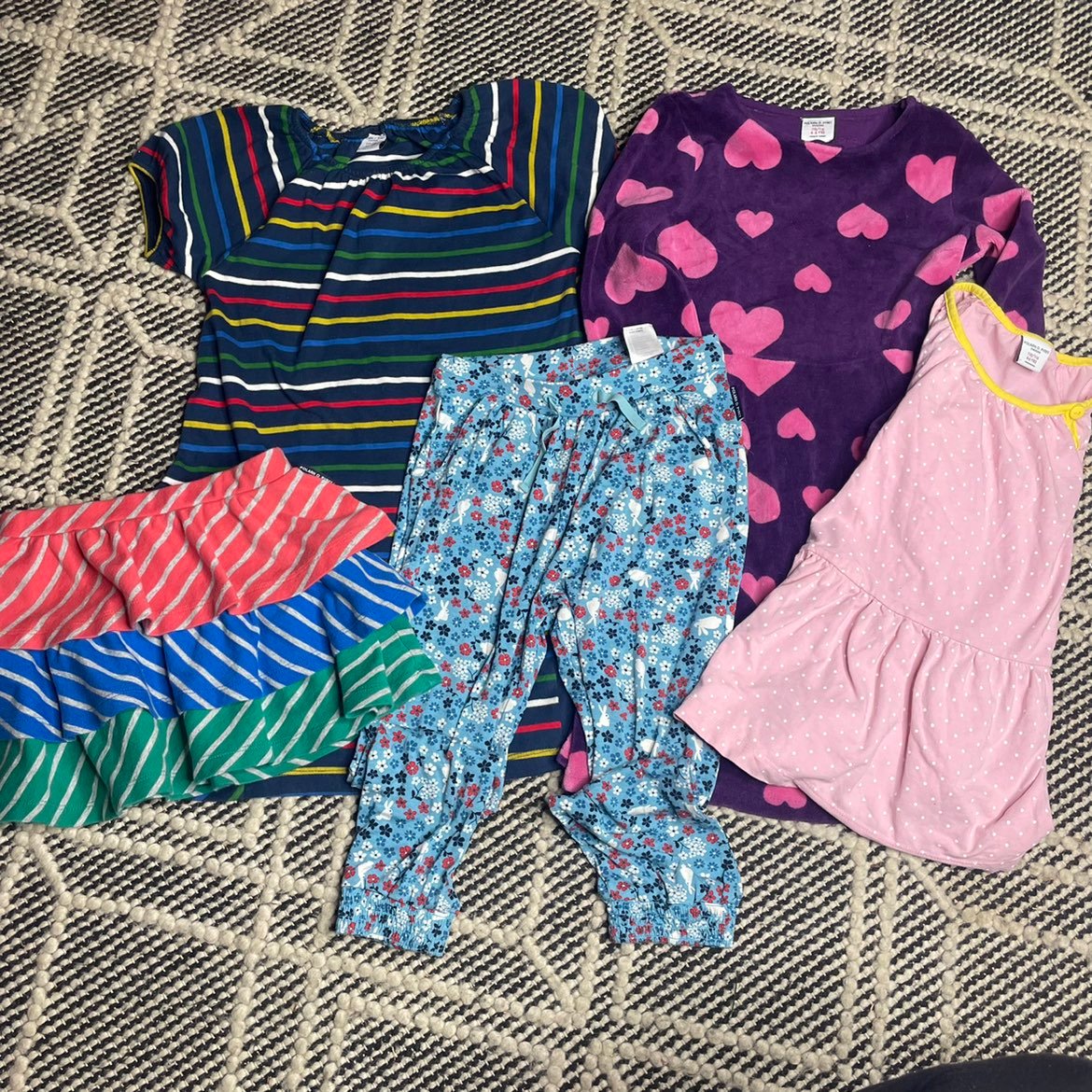 Girls Polarn O. Pyret BUNDLE Colorful Striped Dress and Skirt sz 4T-6T