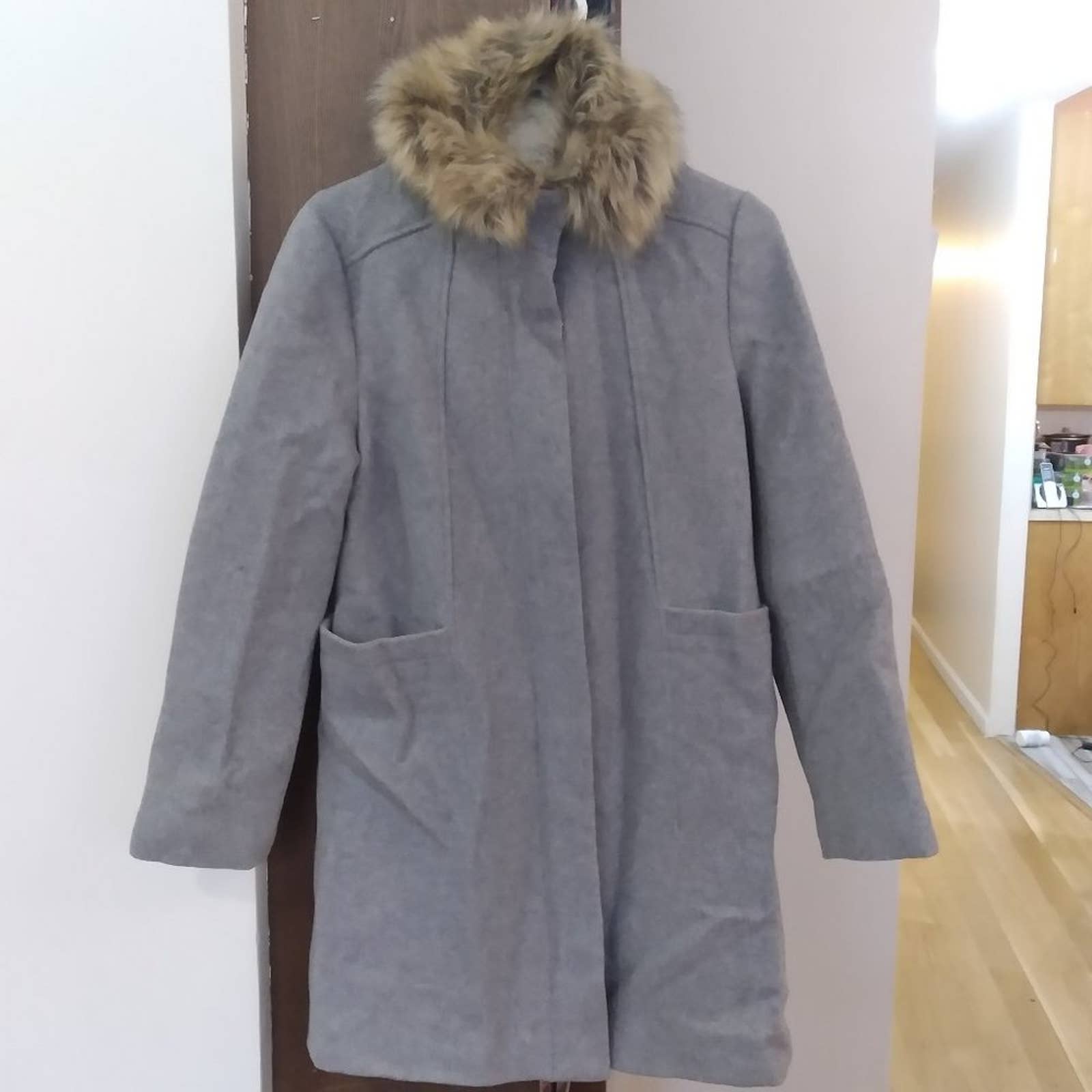 Crewcuts gray wool peacoat size 16 faux fur collar