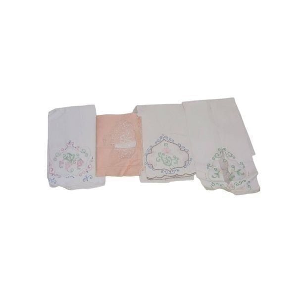 Madeira Embroidery Linen Guest Hand Towels - Unique Organdy Raised Flowers VTG