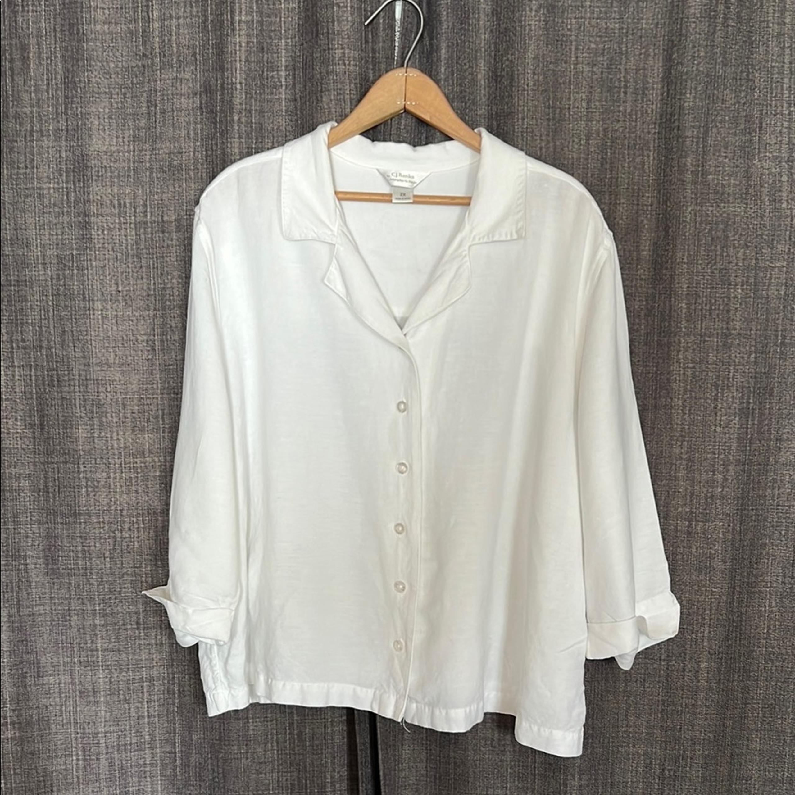 Christoper & banks white linen blend button down 3/4 sleeve blouse size 2X