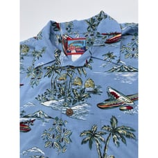 Vtg Reyn Spooner Shirt Men's XL Hawaiian airplane Palm Tree Seaplanes Flaws