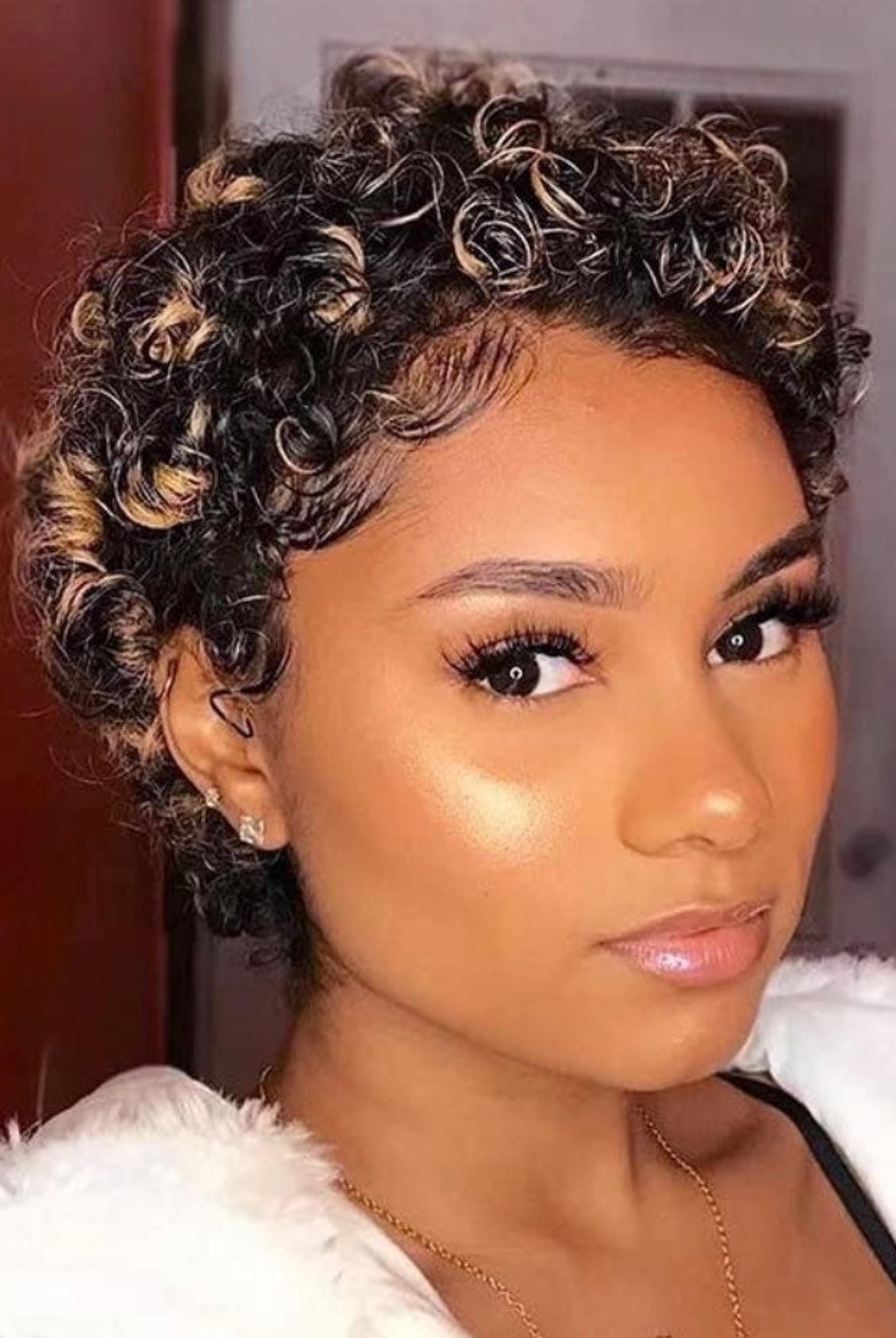 6" ombre hightlight short pixie cut lace front human hair Wig