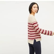 New MM Lafleur Crimson Ivory Stripe The Samara Linen Sweater Size Small