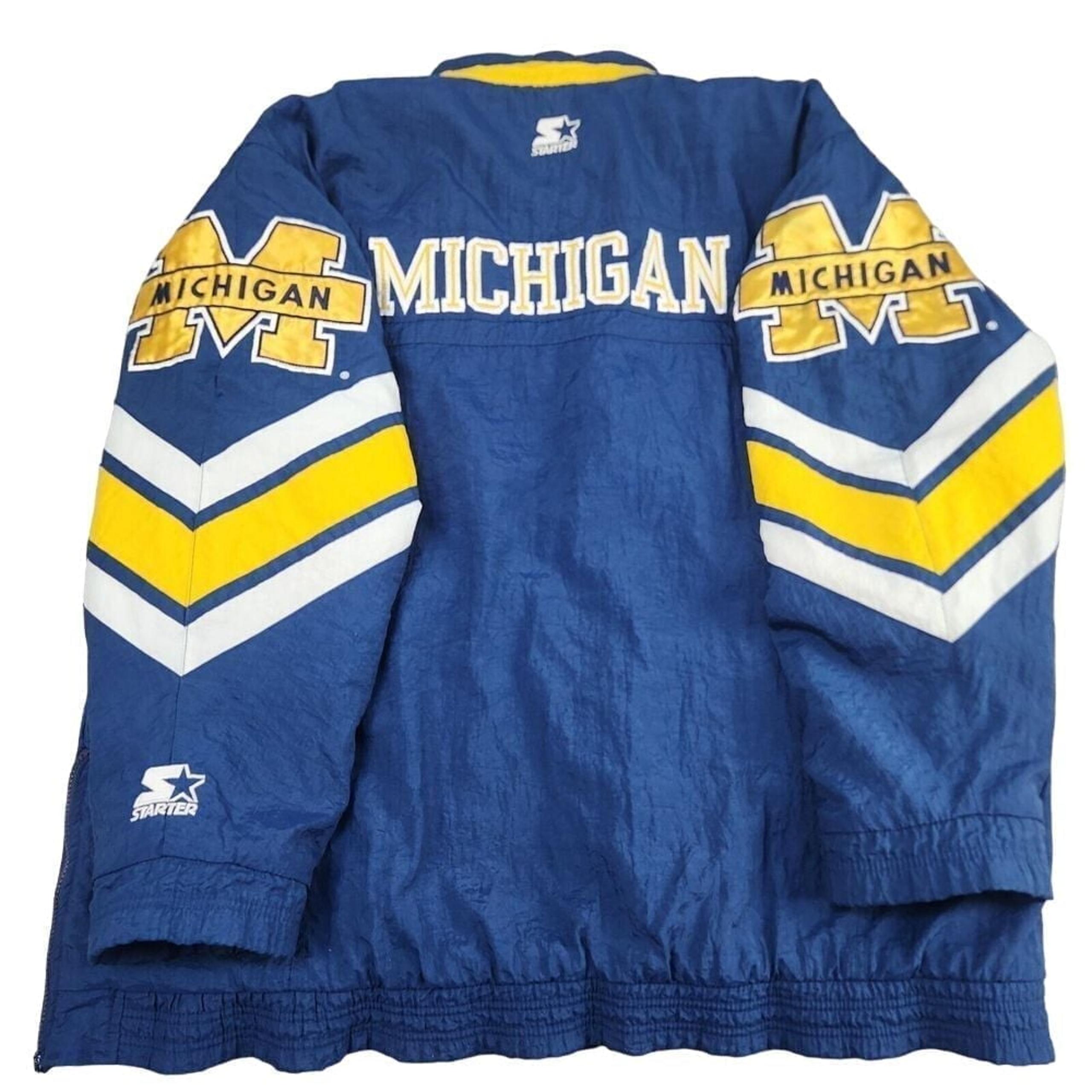 Michigan Wolverines Starter Jacket Mens 2XL Blue Vintage Football Coat 90s Xxl