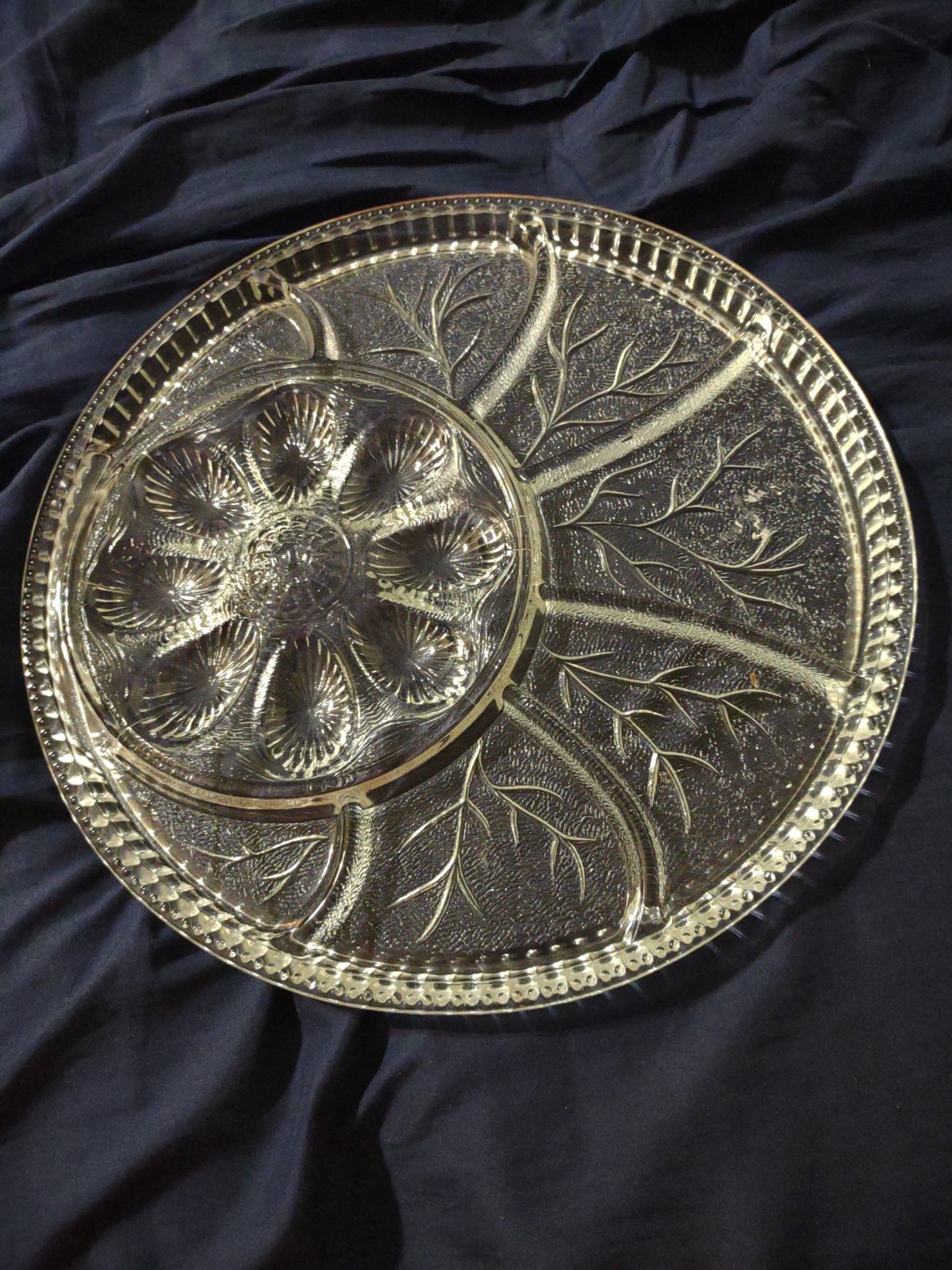 Glass Serving Tray With Section For Eggs