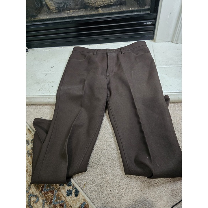 2 - brown WRANGLER WESTERN Cowboy Polyester SLACKS PANTS Vtg W36L31