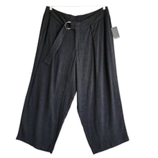Eloquii Womens Belted Wide Leg Pants Plus Size 18 Black Linen Blend Pleated NEW