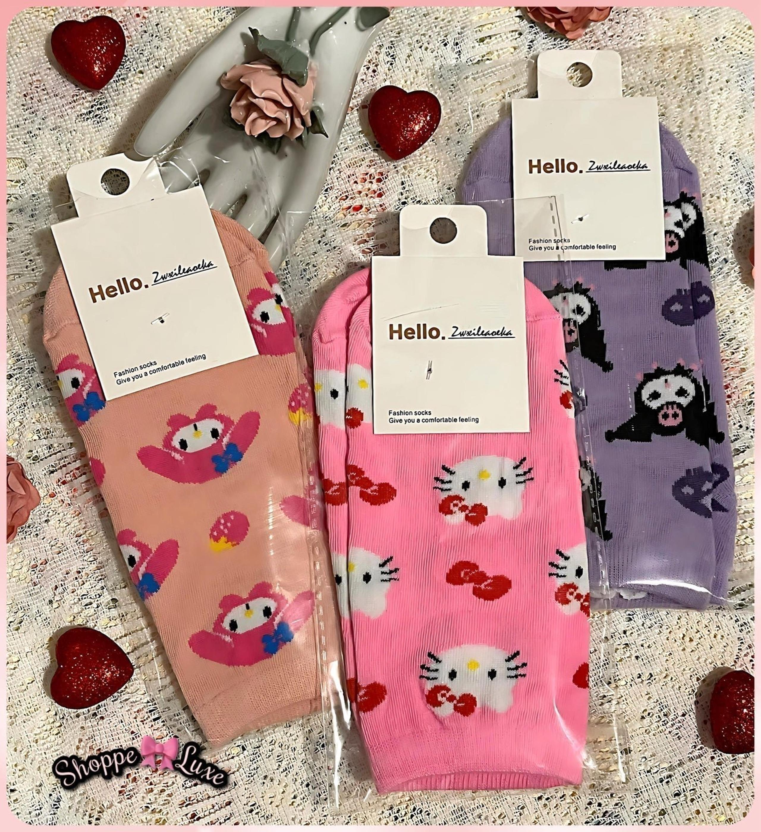 NEW BOUTIQUE HELLO KITTY INSPIRED PINK HEAD & BOW ANKLE SOCK 1 PAIR