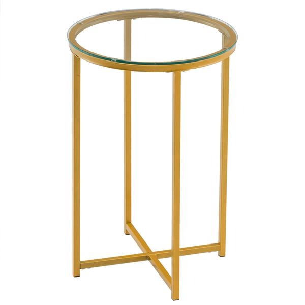 Simple Cross Foot Single-Layer Glass Round Edge Table 40.5 Round Gold