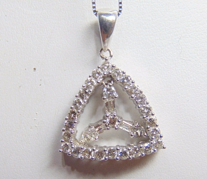 14KT White Gold Triangle Diamond Pendant