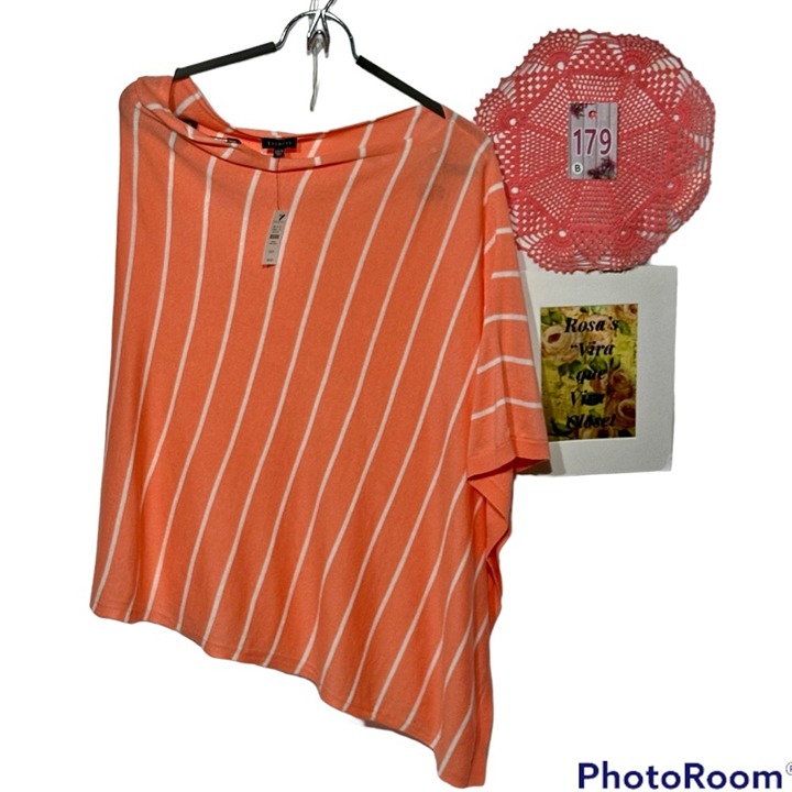NWT Talbots Coral & White Striped Poncho X-Small