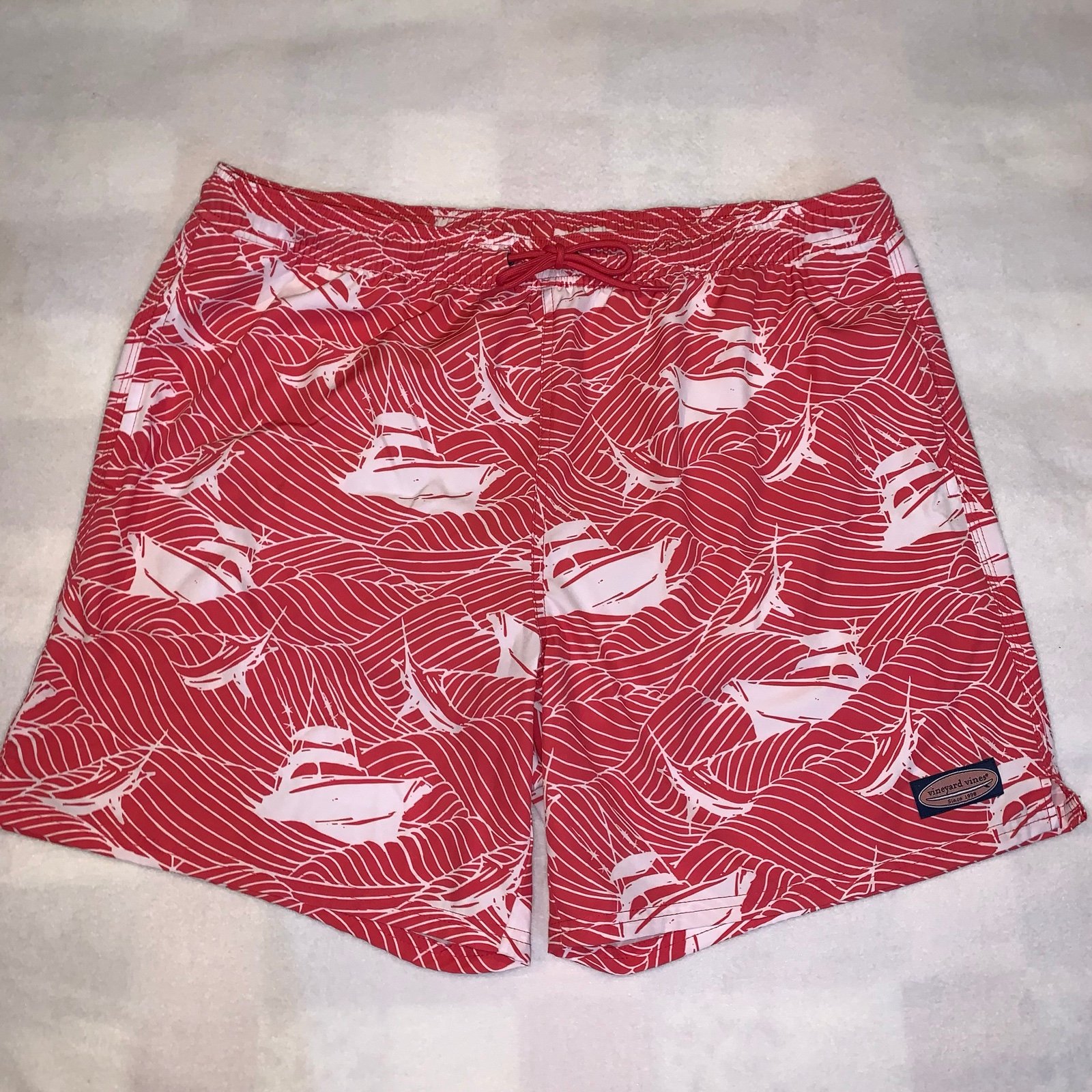 Mens Vineyard Vines Chappy Swim Trunks 7” Papaya Punch Tropical Size XL