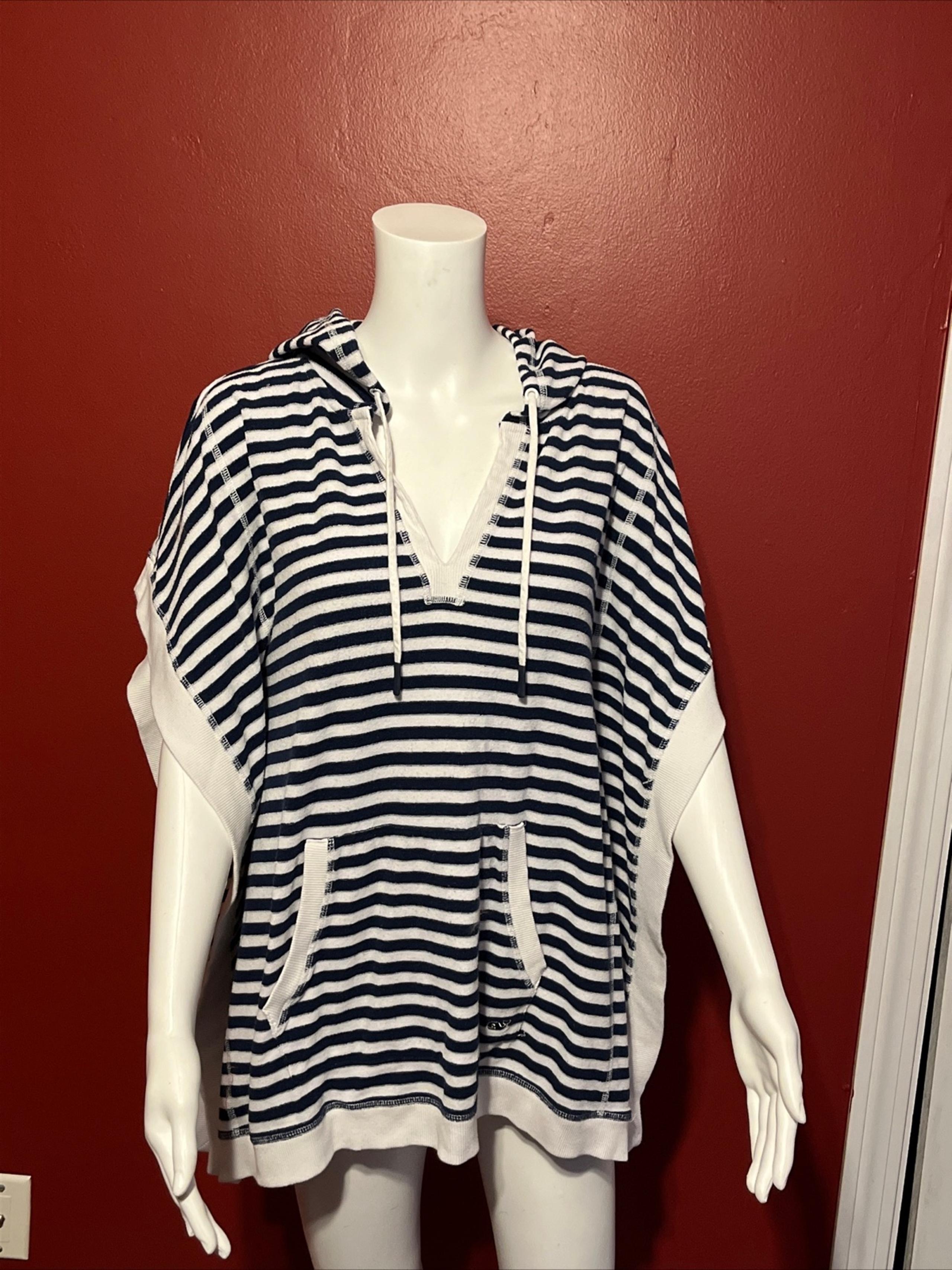 Vineyard Vines Womens Striped Pullover Terry Hoodie Poncho White Blue XS/S
