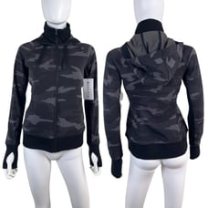 Athleta Womens Size XXS Black Camo Triumph Full Zip Cotton Hoodie NEW Jacket