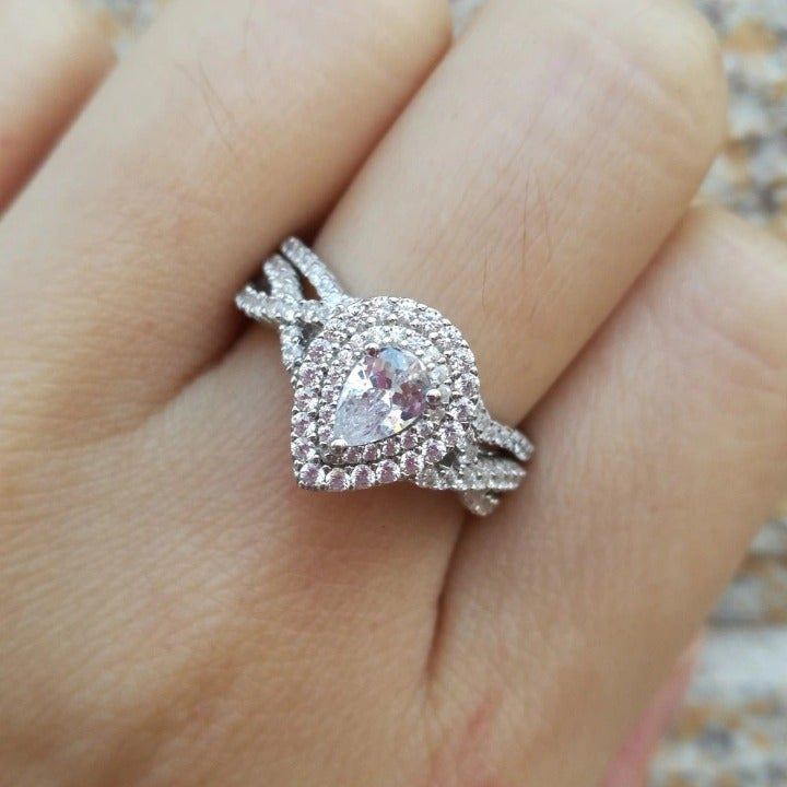 Tri Teardrop Wedding Ring