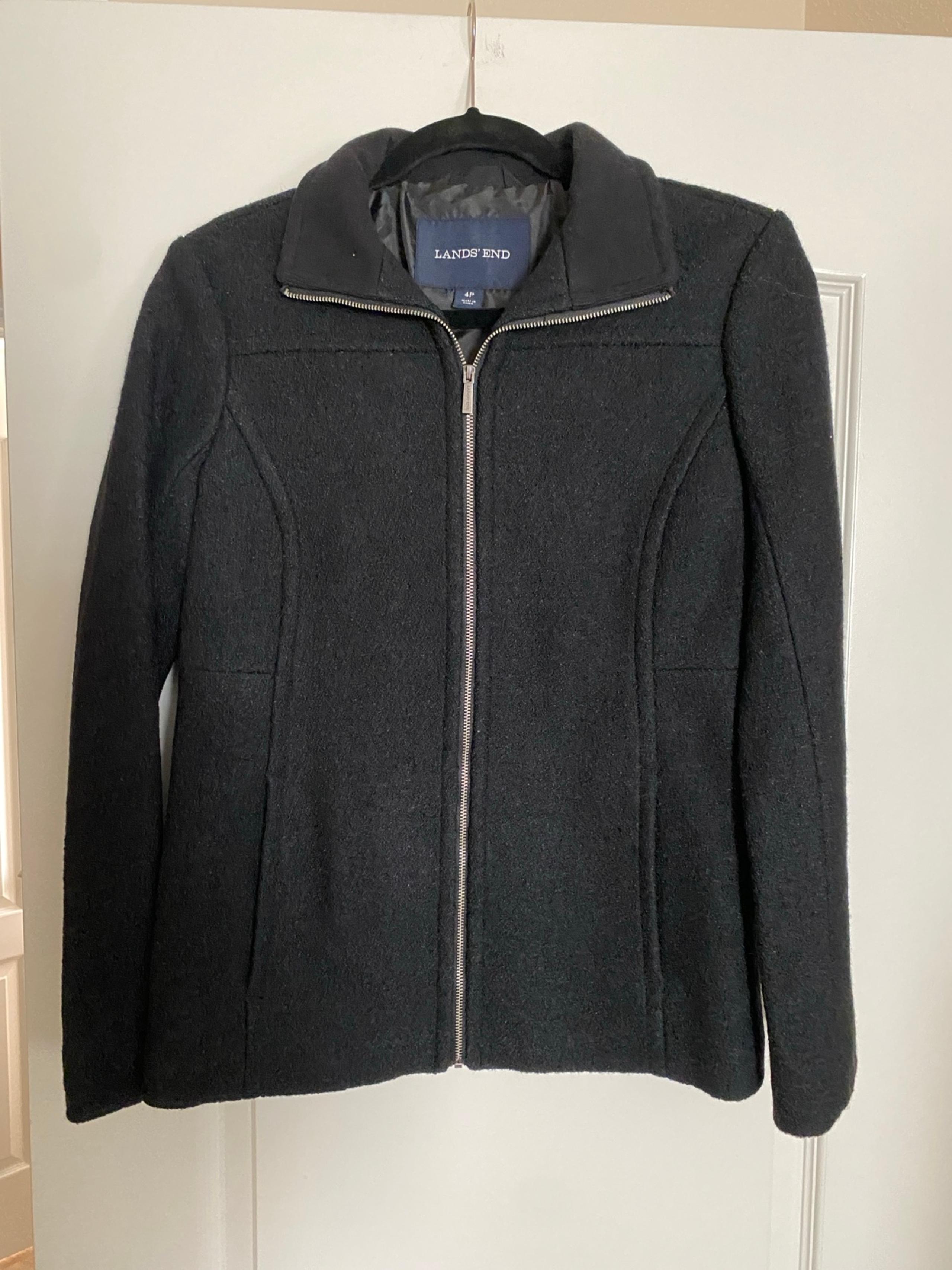 Lands end women petite black wool zip up jacket