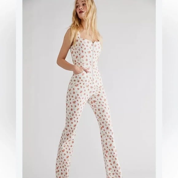Free People We the Free Crvy 2nd Avenue Strawberry Print Jumpsuit- Size 14