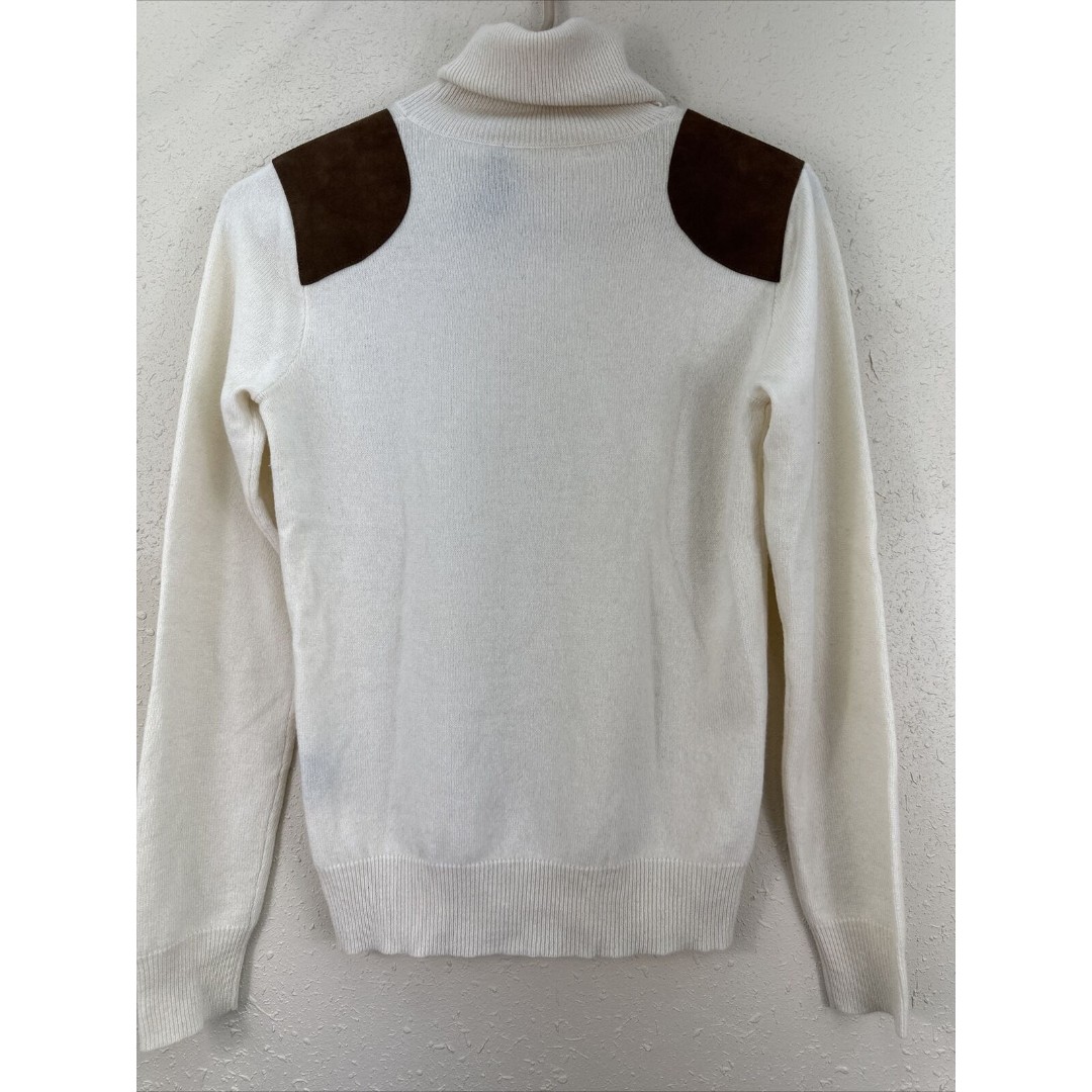 Ralph Lauren Womens Cream W/suede Patches Wool Cashmere Blend Turtleneck Sz m