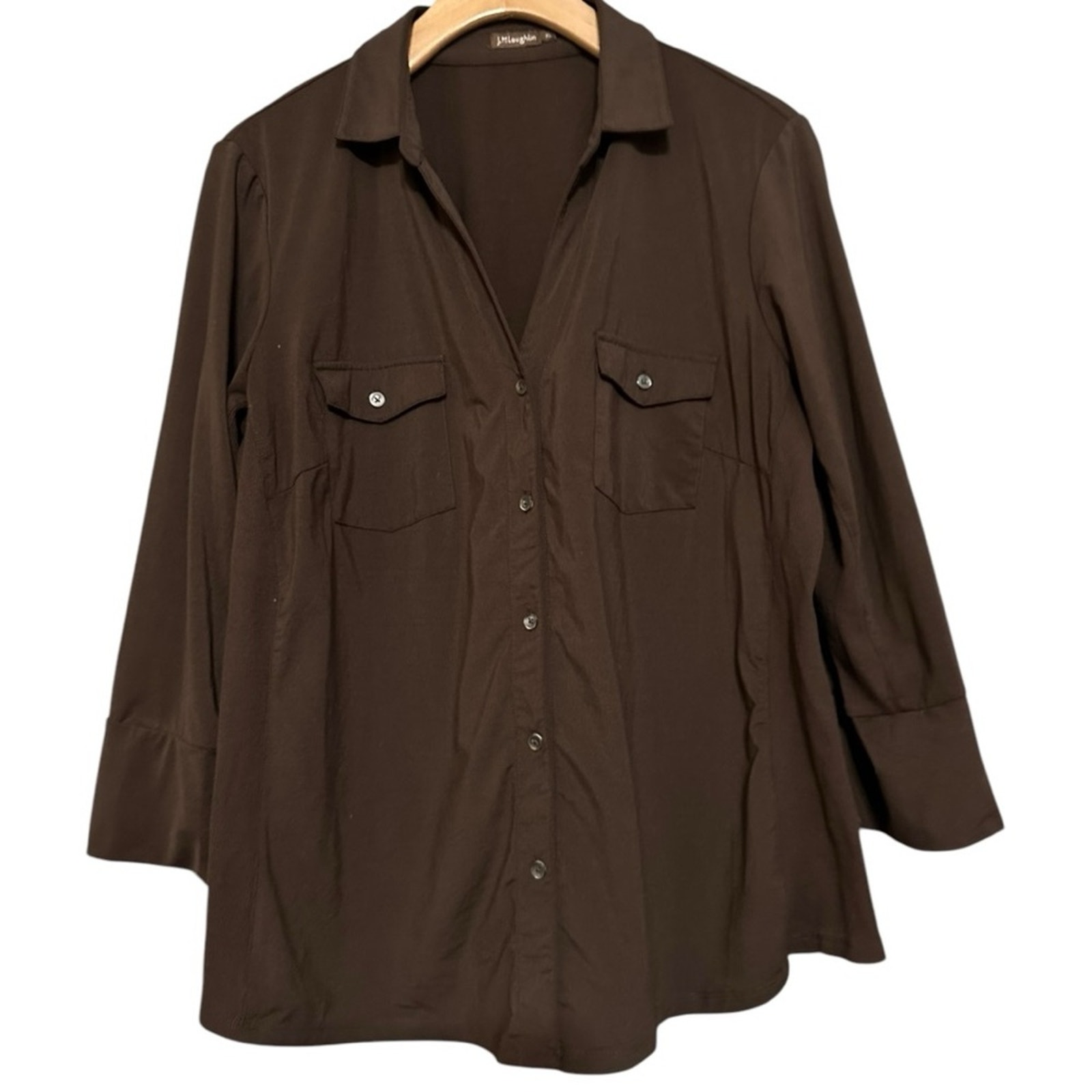 J. McLaughlin Women’s Size XL Dark Brown Ribbed Knit Side Button Down Shirt