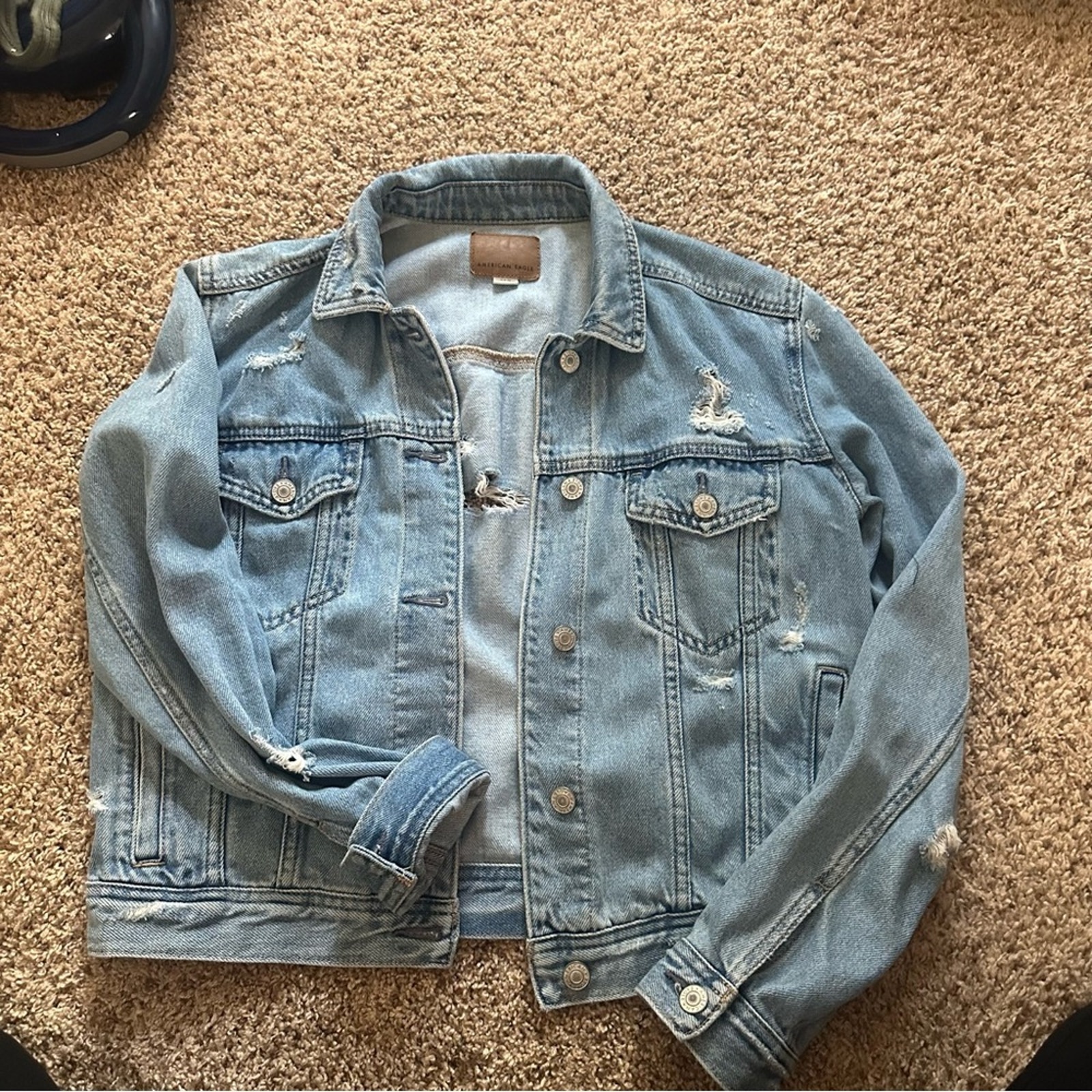 American Eagle Light Blue Distressed Denim Jacket