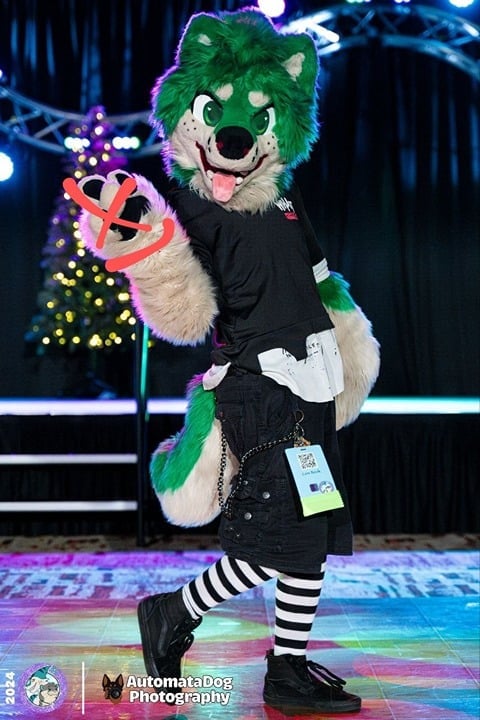 Green dog fursuit partial